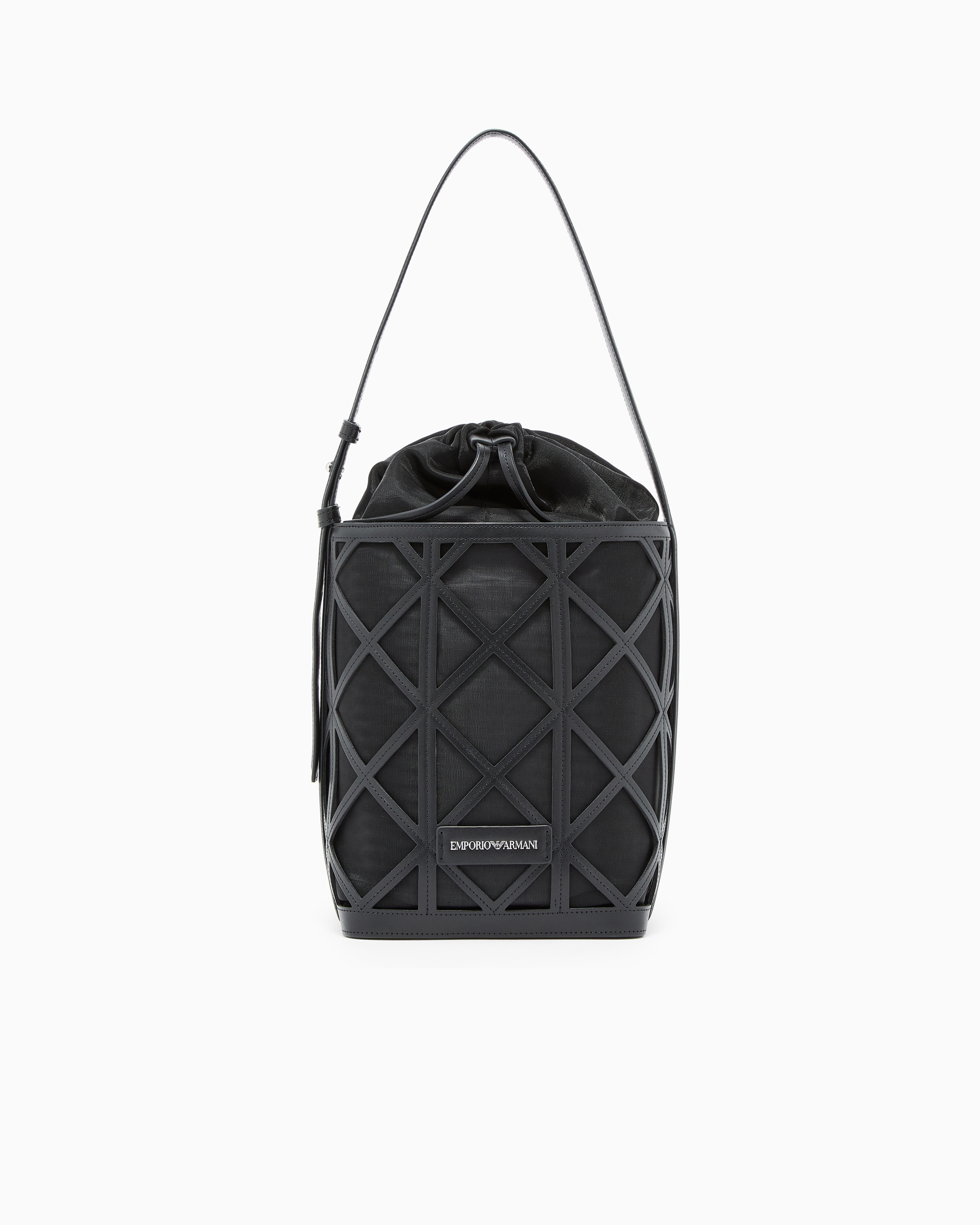 Emporio Armani Black Leather And Mesh Bucket Bag
