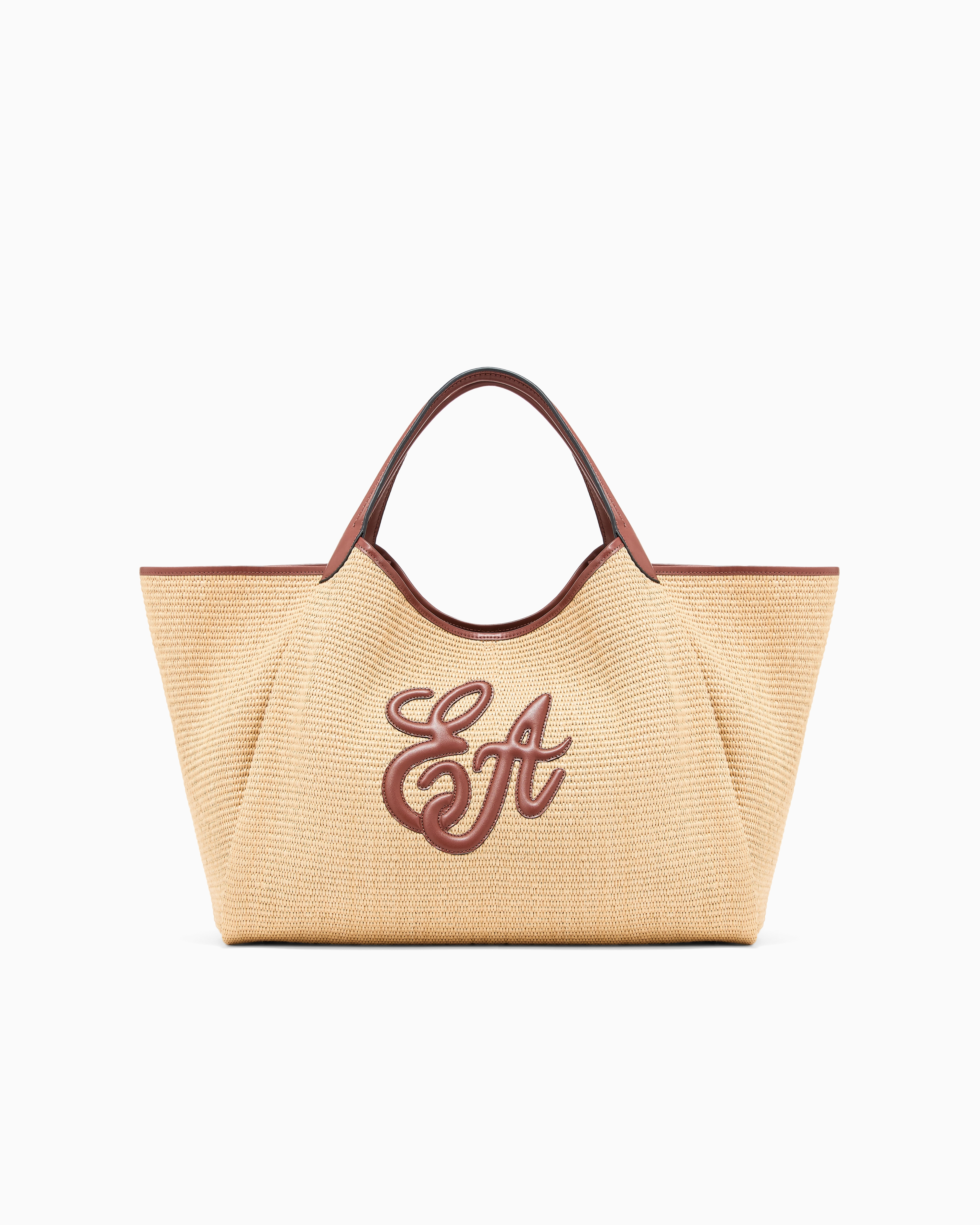 Emporio Armani Beige Woven Straw Large Shopper Bag With Ea Logo