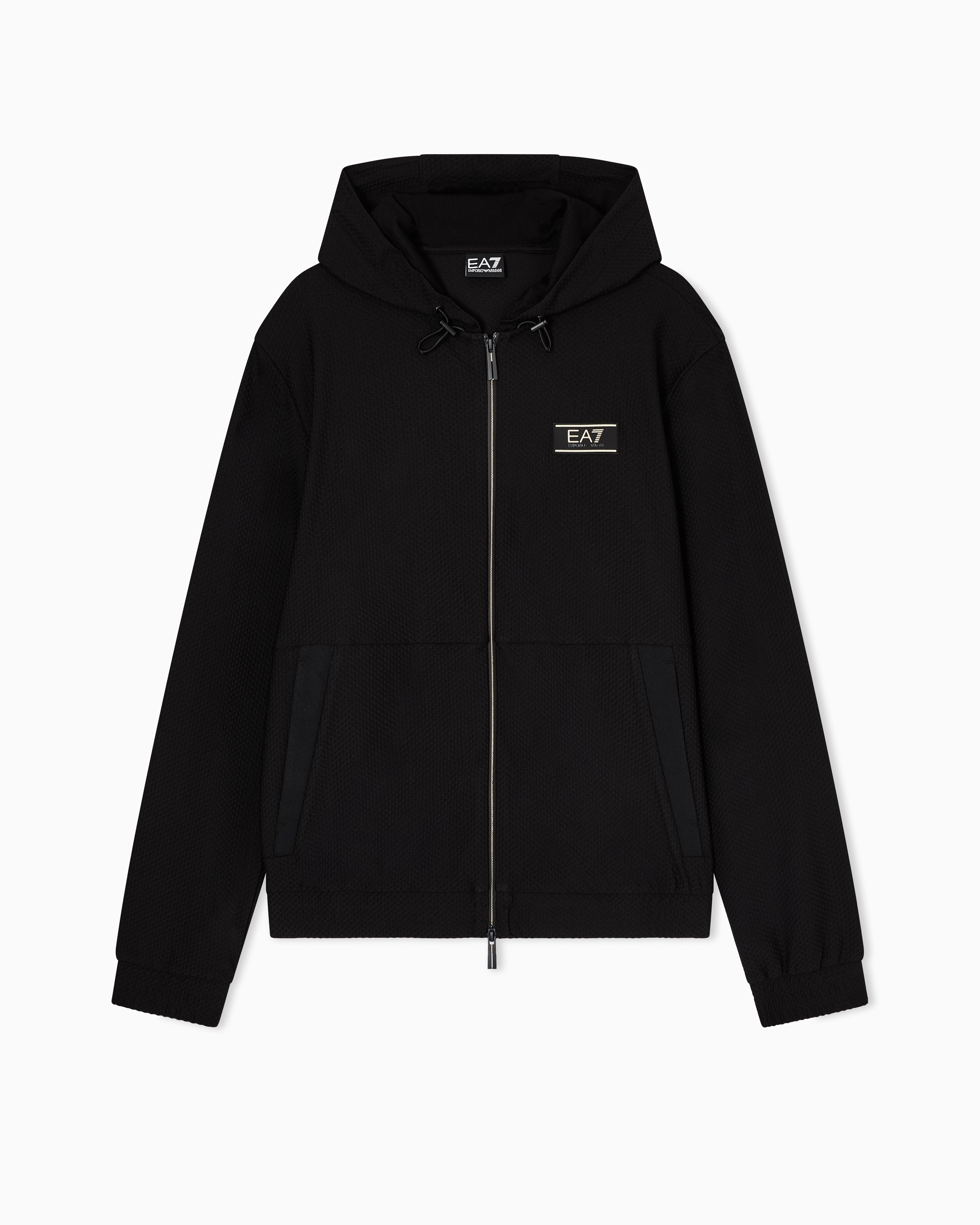 Ea7 Black Premium Label Technical Fabric Hooded Sweatshirt