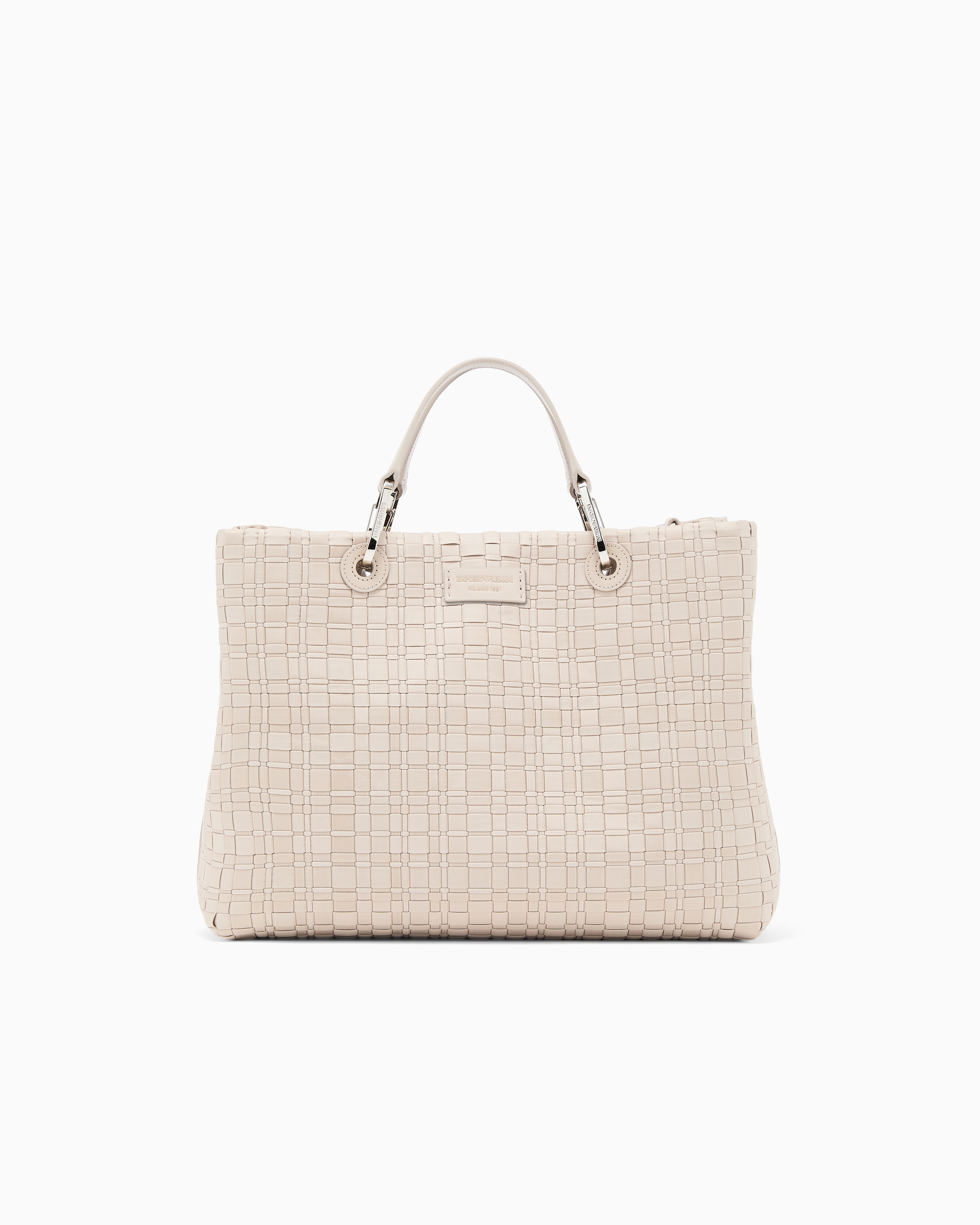 Emporio Armani Beige Myea Medium Shopper Bag In Woven Nylon