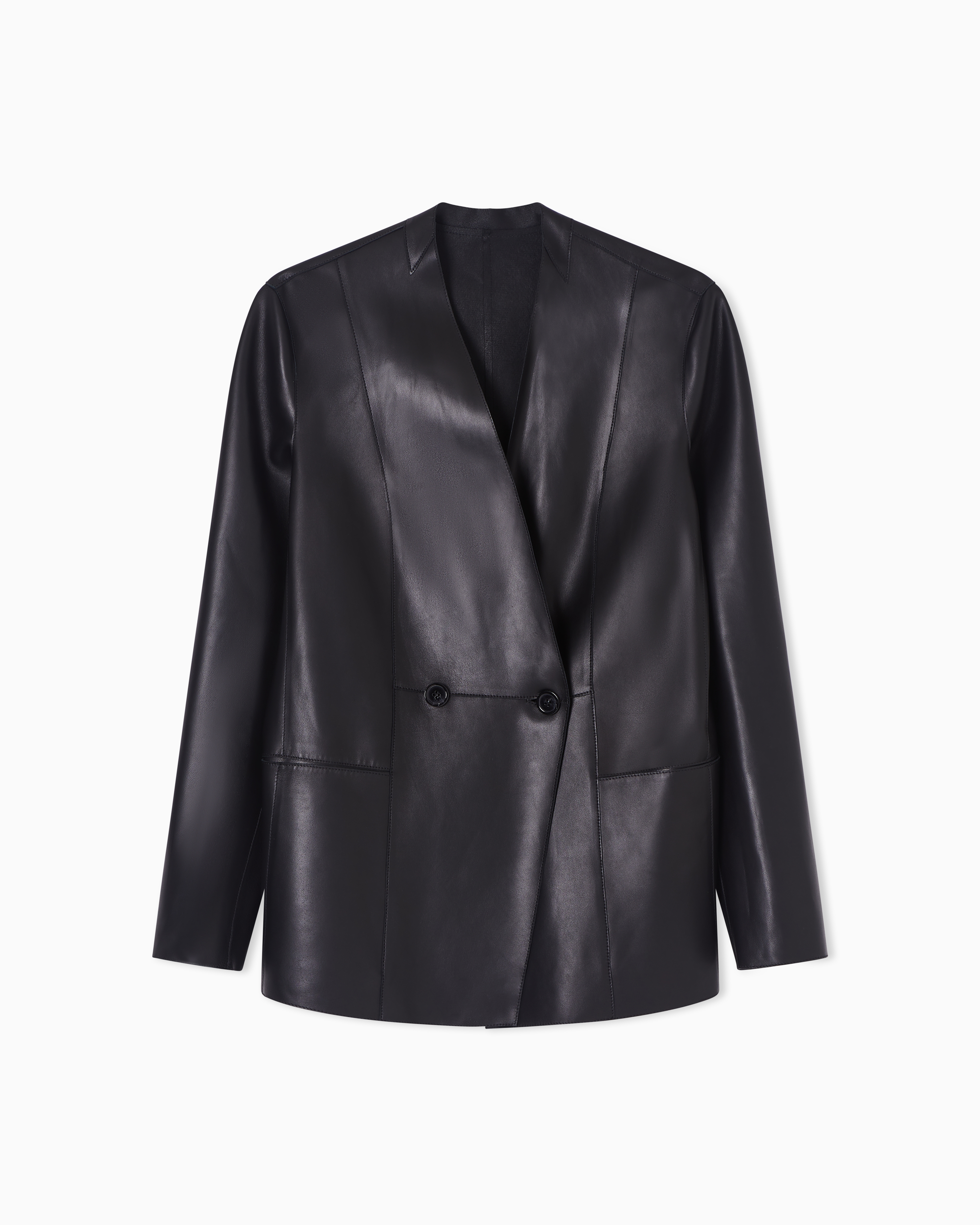 Emporio Armani Blazer In Lambskin Nappa With Raw Cut Gloves Asv In Black