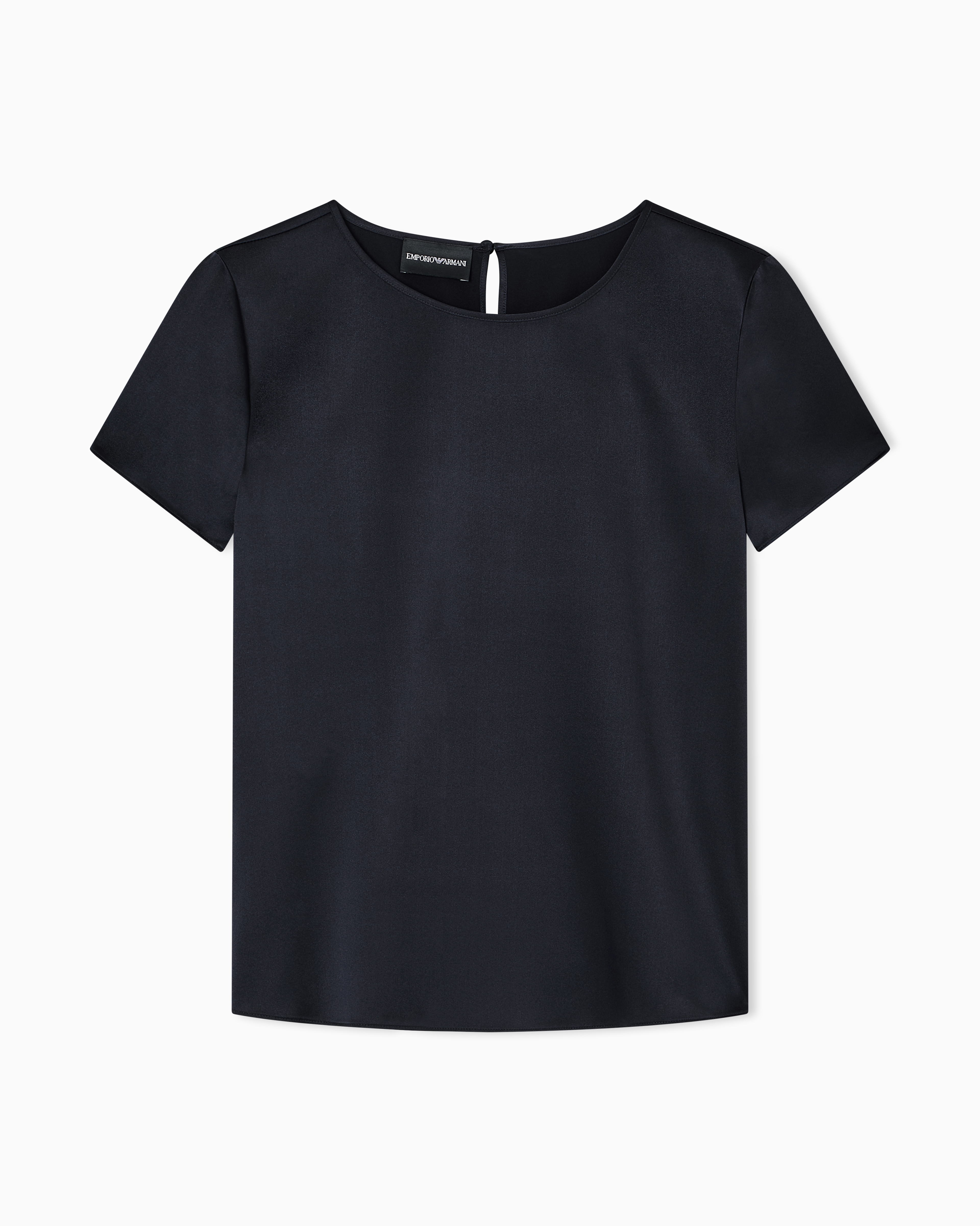 Emporio Armani - Short-sleeved silk satin blouse, Woman, Navy Blue, Size: