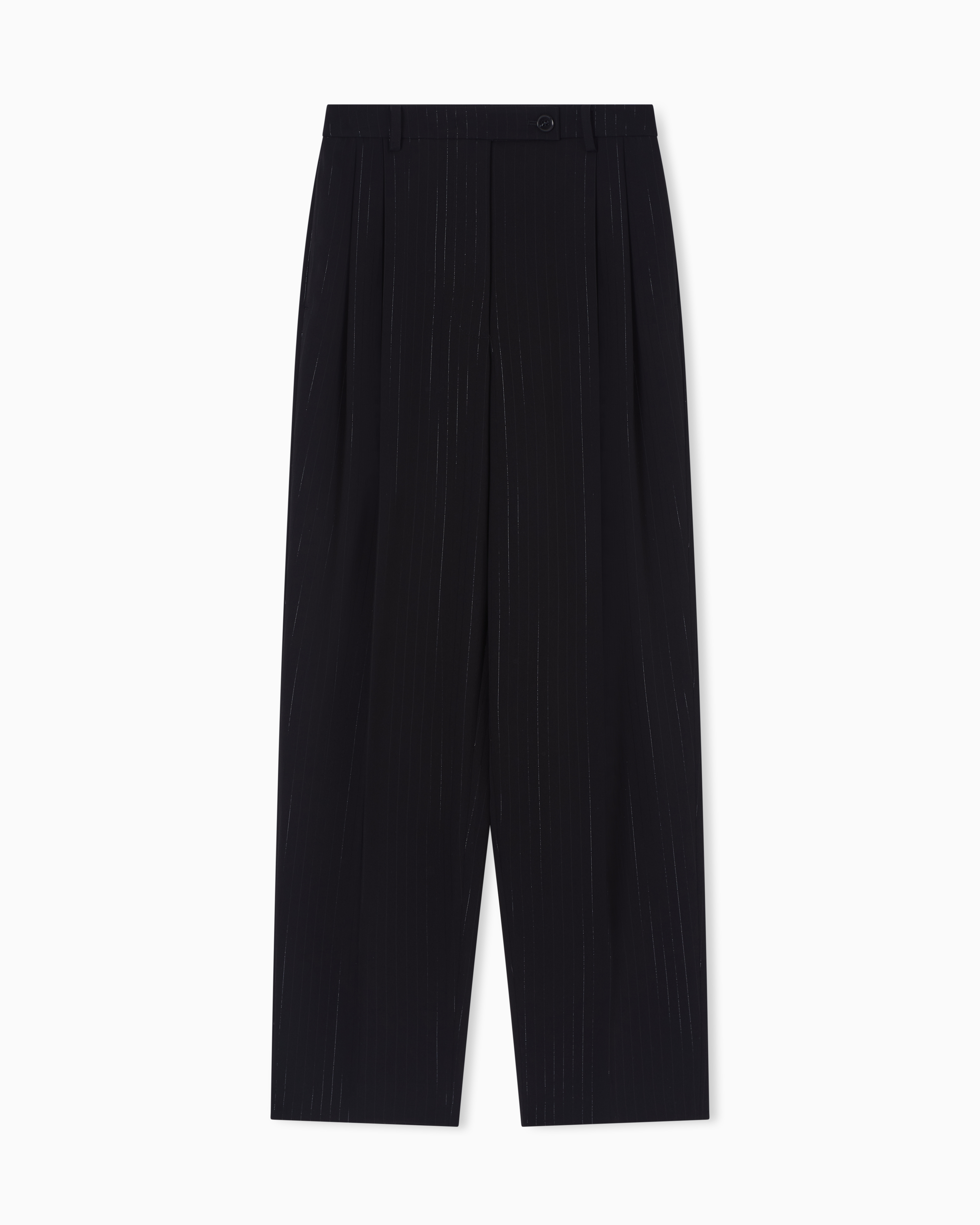 Emporio Armani Black Trousers With Pleats With A Lurex Pinstriped Motif