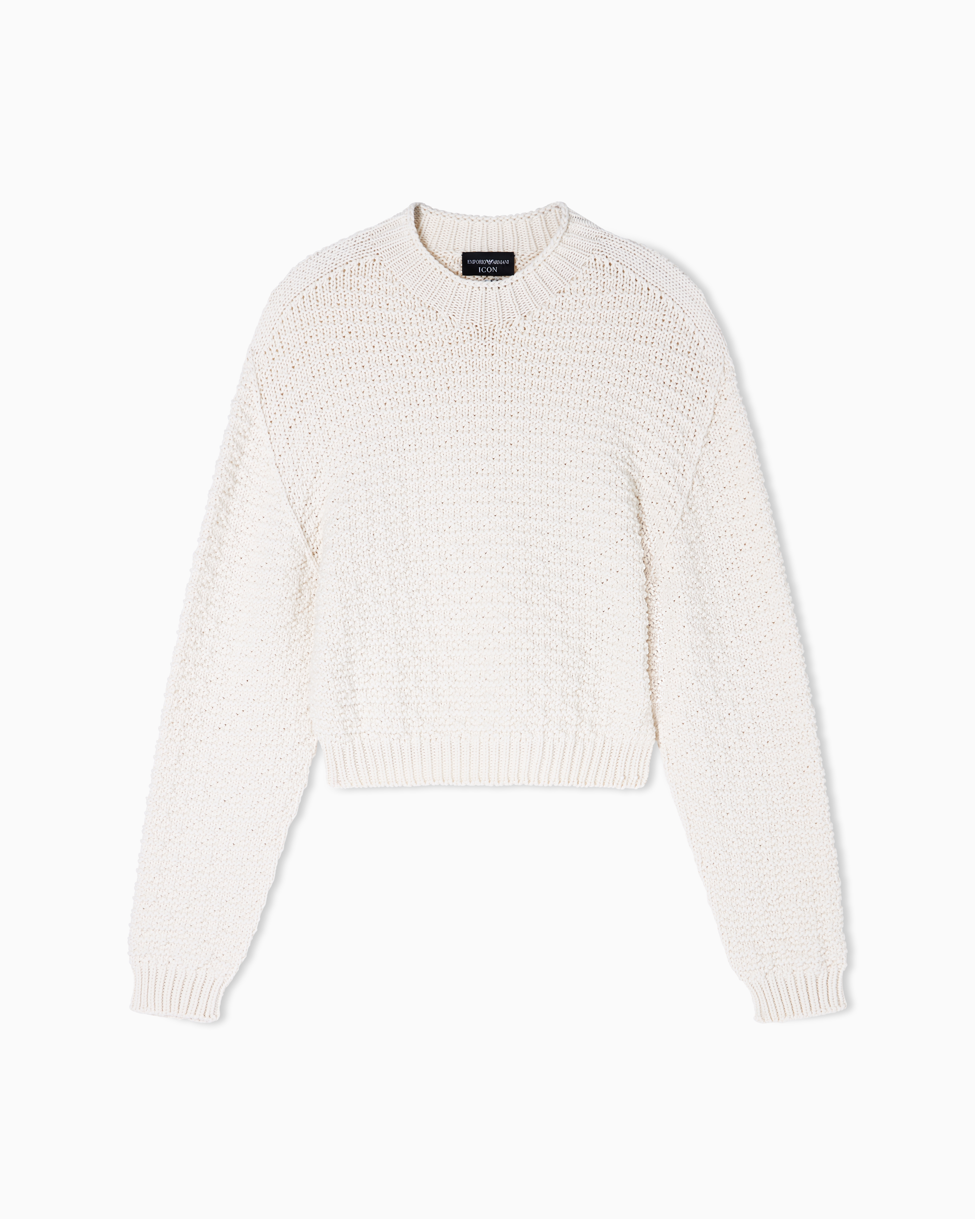 Emporio Armani Sweater With Links Stitch Texture And 3d Icon Motif In White