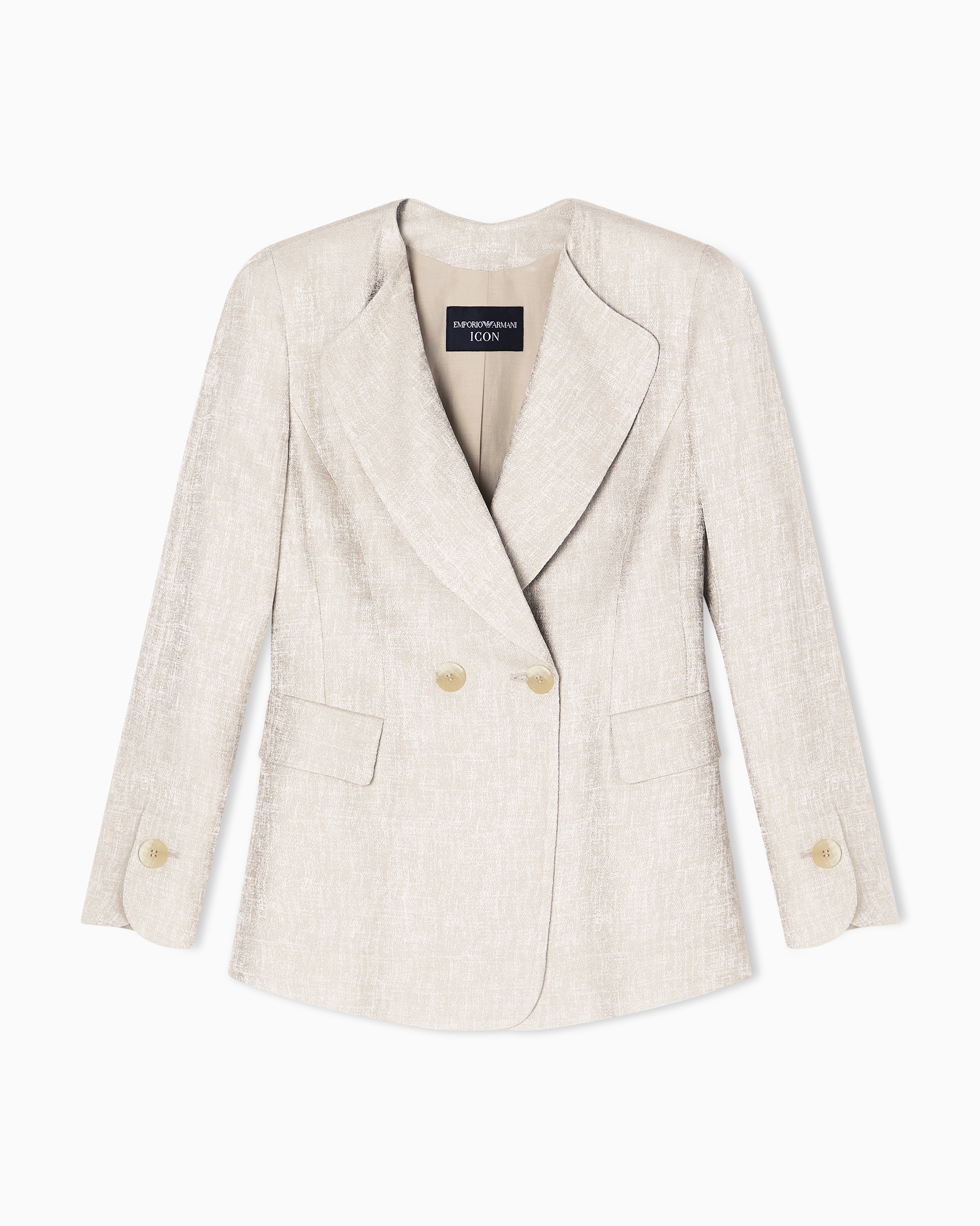 Emporio Armani Double-breasted Jacket In Icon Textured Jacquard Fabric In Sand