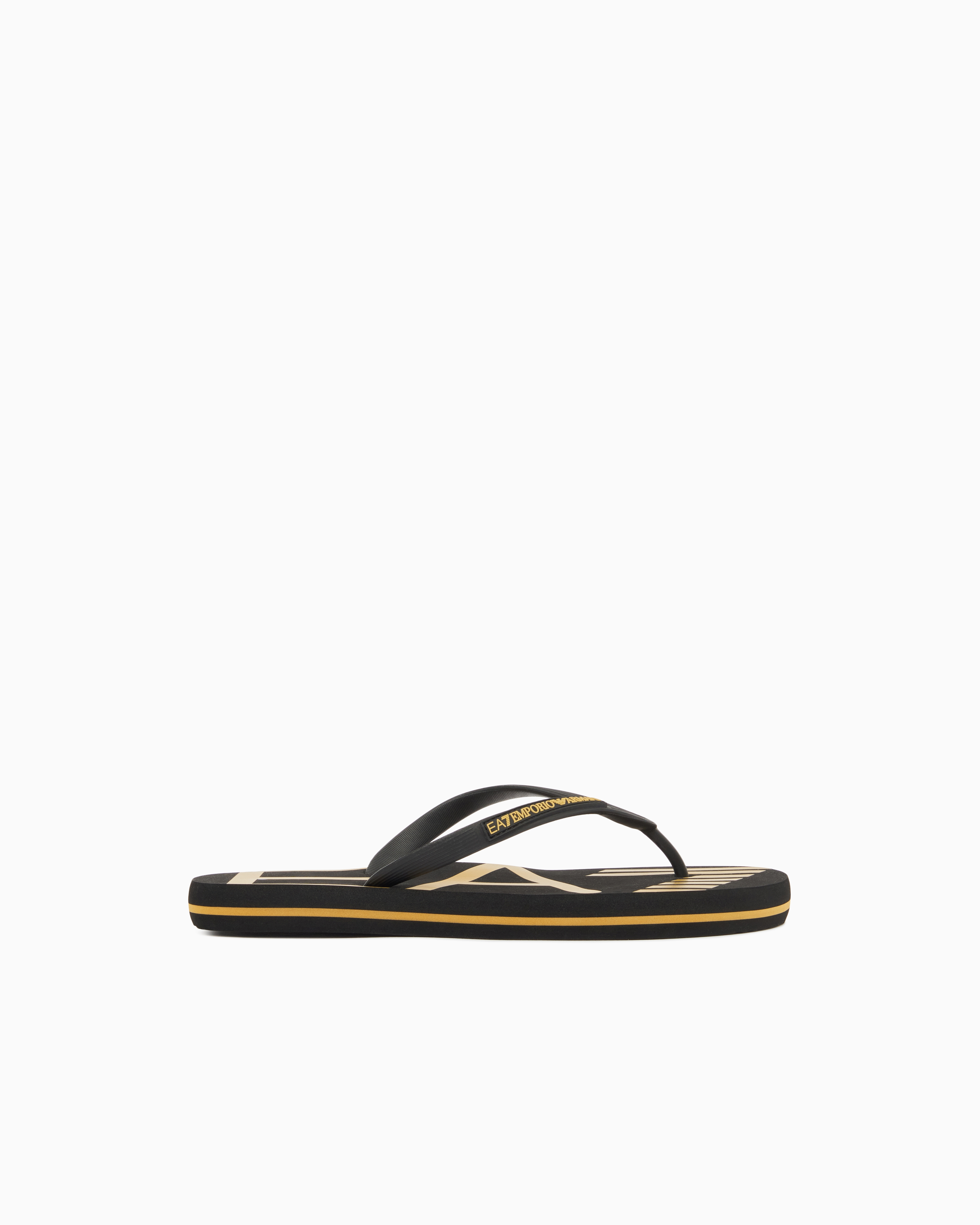 Ea7 Unisex Gold Rubber Flip-Flops With Logo