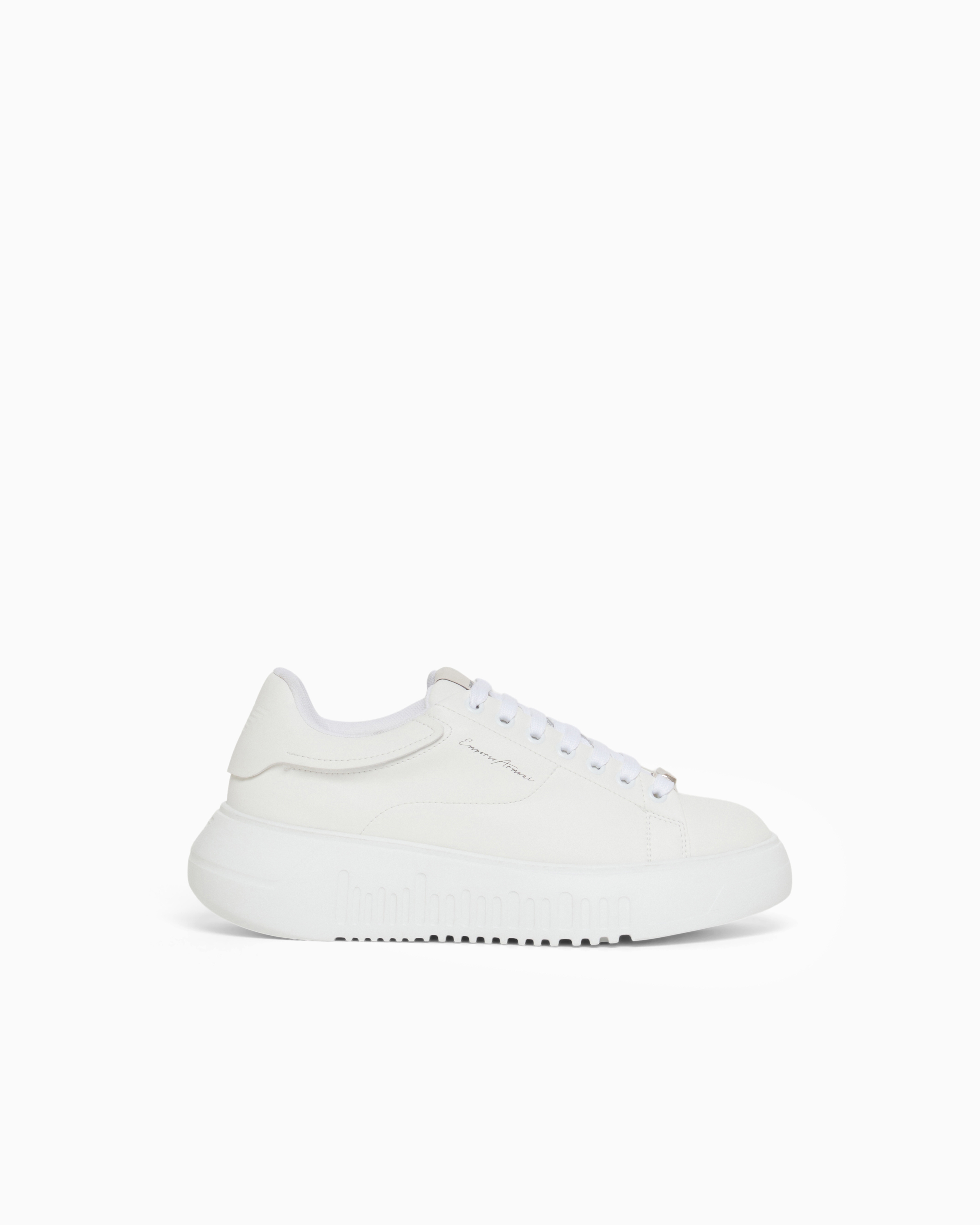 Emporio Armani White Smooth Leather Sneakers Icon With A Thick Textured Sole