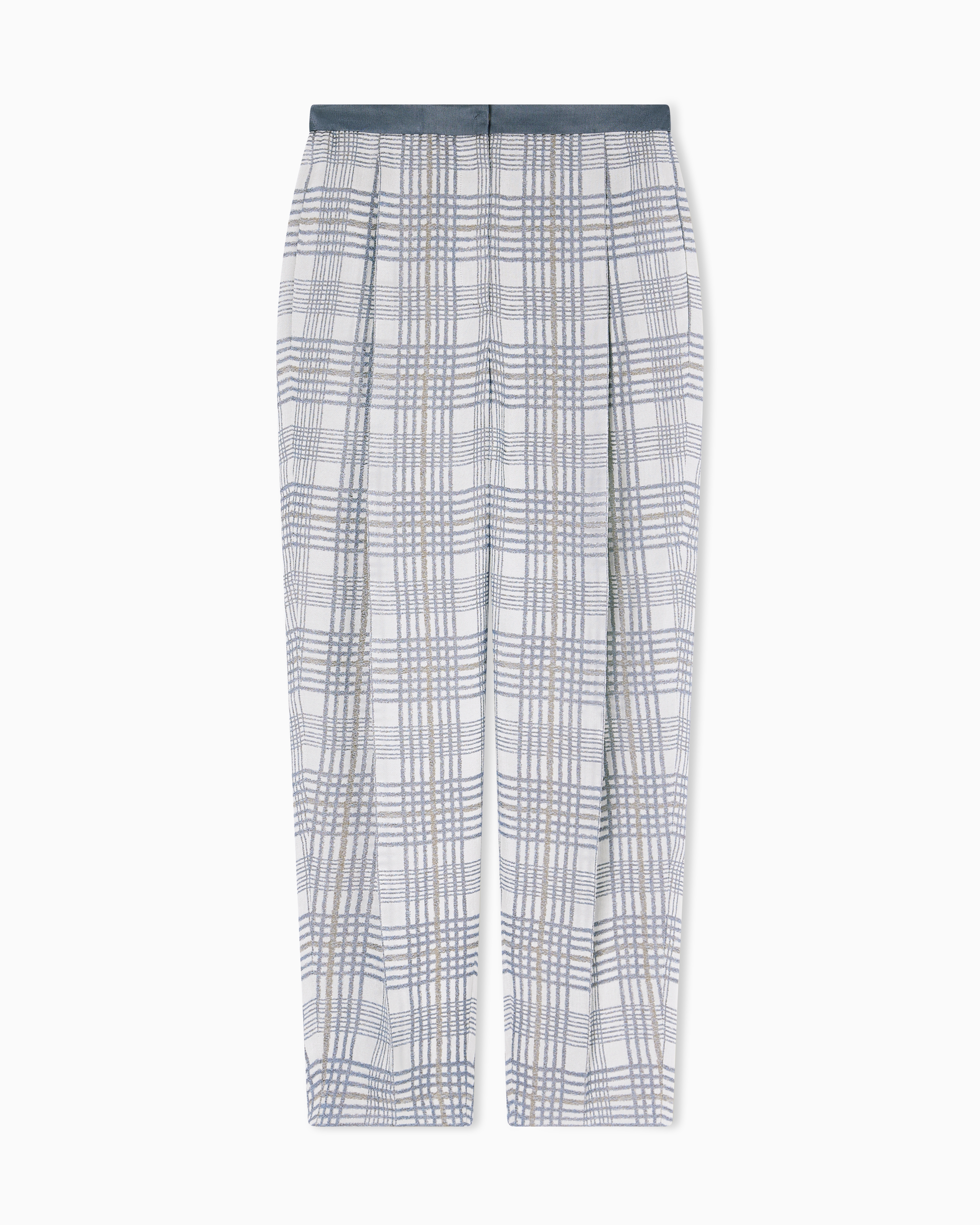 Emporio Armani Blue Darted Trousers In Jacquard With Chevron Motif