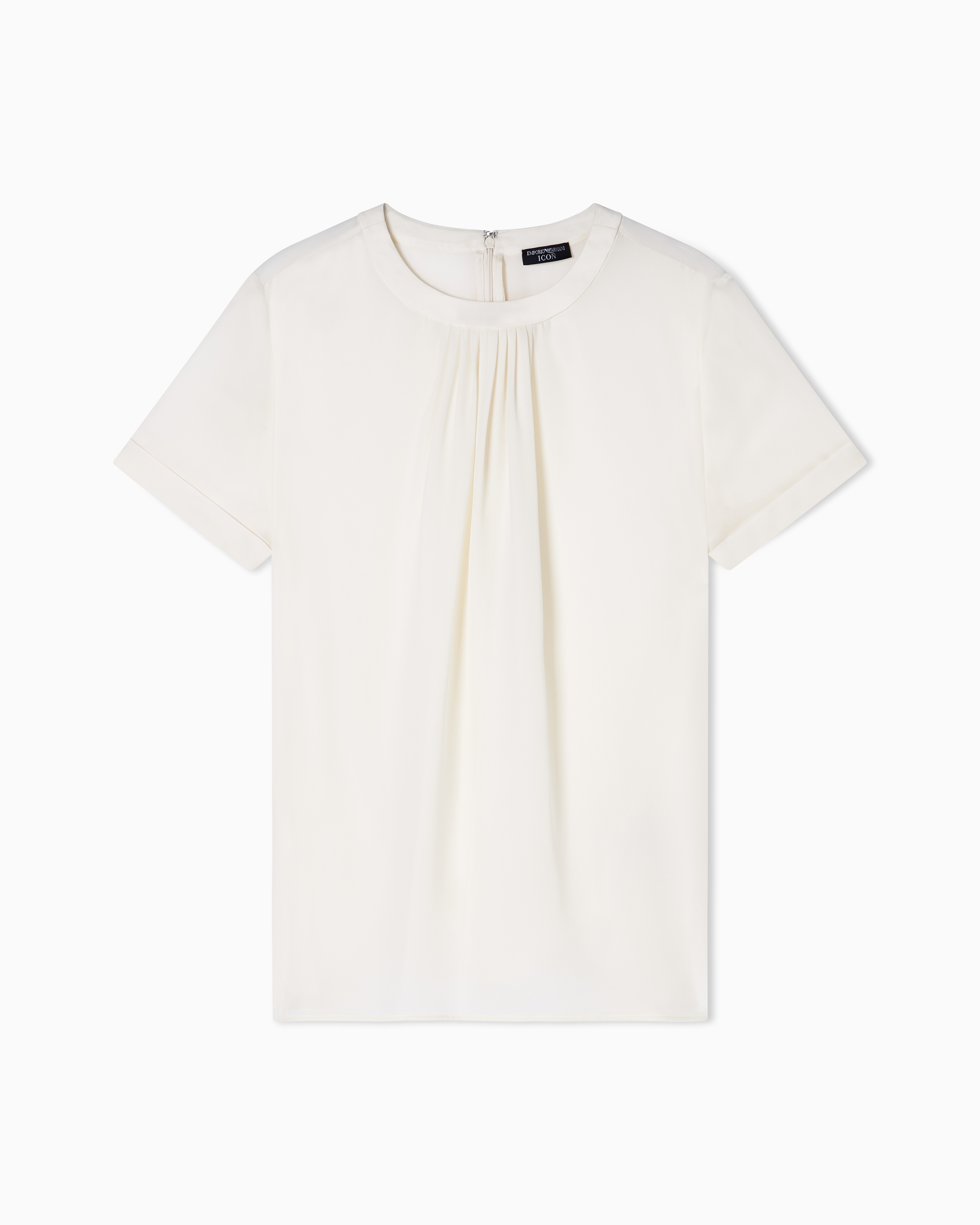 Emporio Armani Icon Double Silk Georgette Pleated Blouse In White