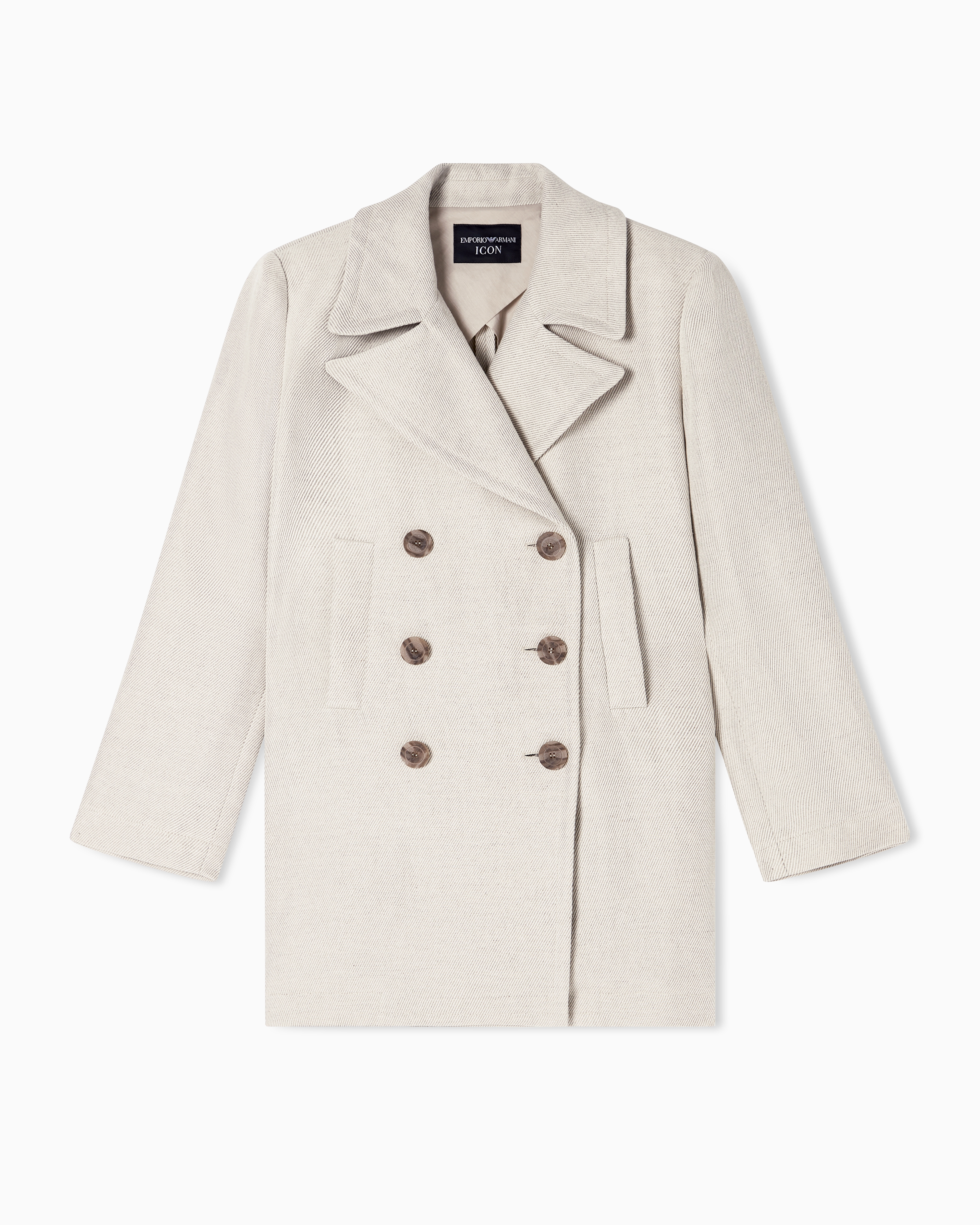 Emporio Armani Double-breasted Pea Coat In Linen Blend Cavalry In Gray