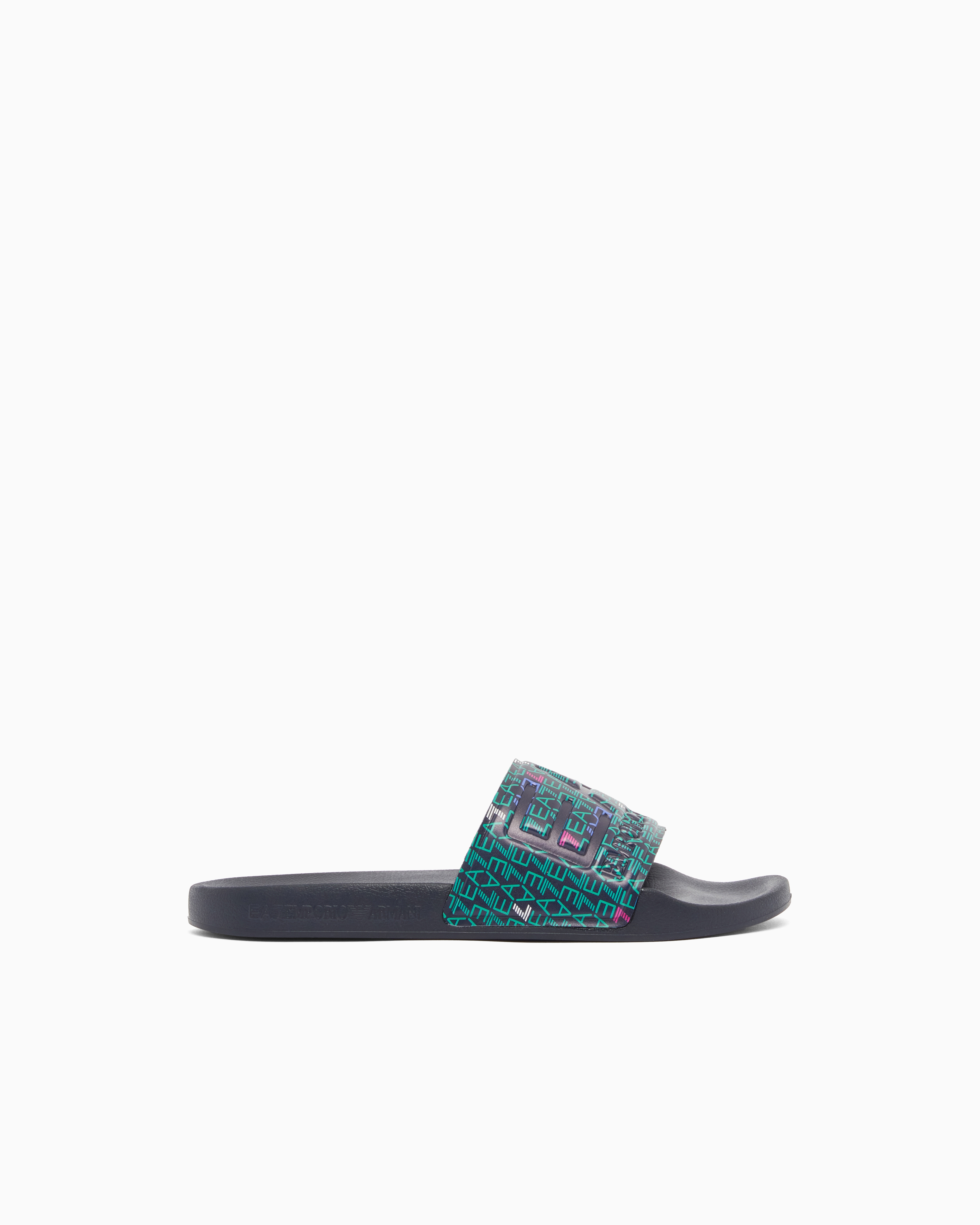 Ea7 Unisex Green Logo Slides With A Wide Band And Anti-Slip Rubber Soles