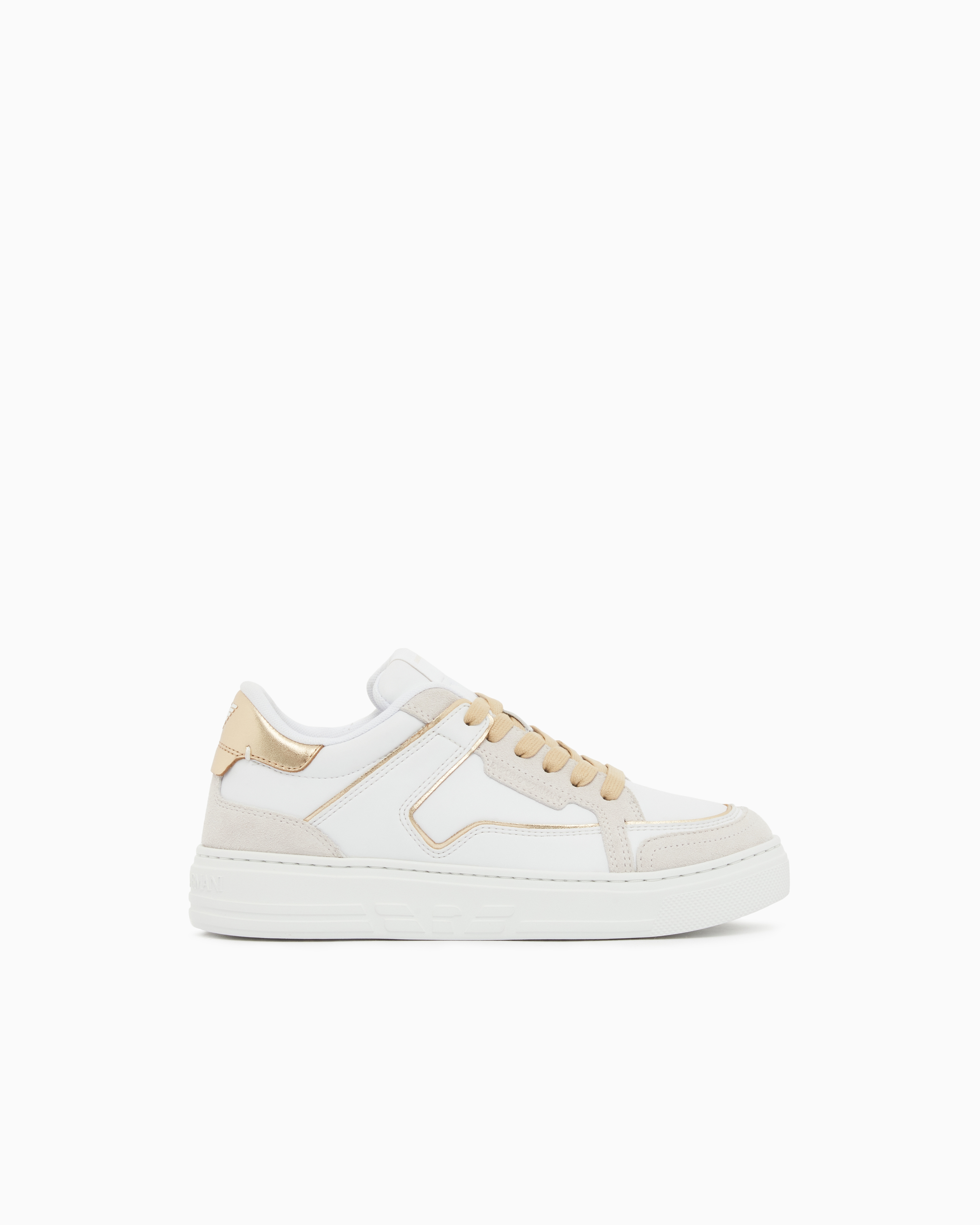 Emporio Armani Bianca Sneakers In Pelle Con Dettagli Gold