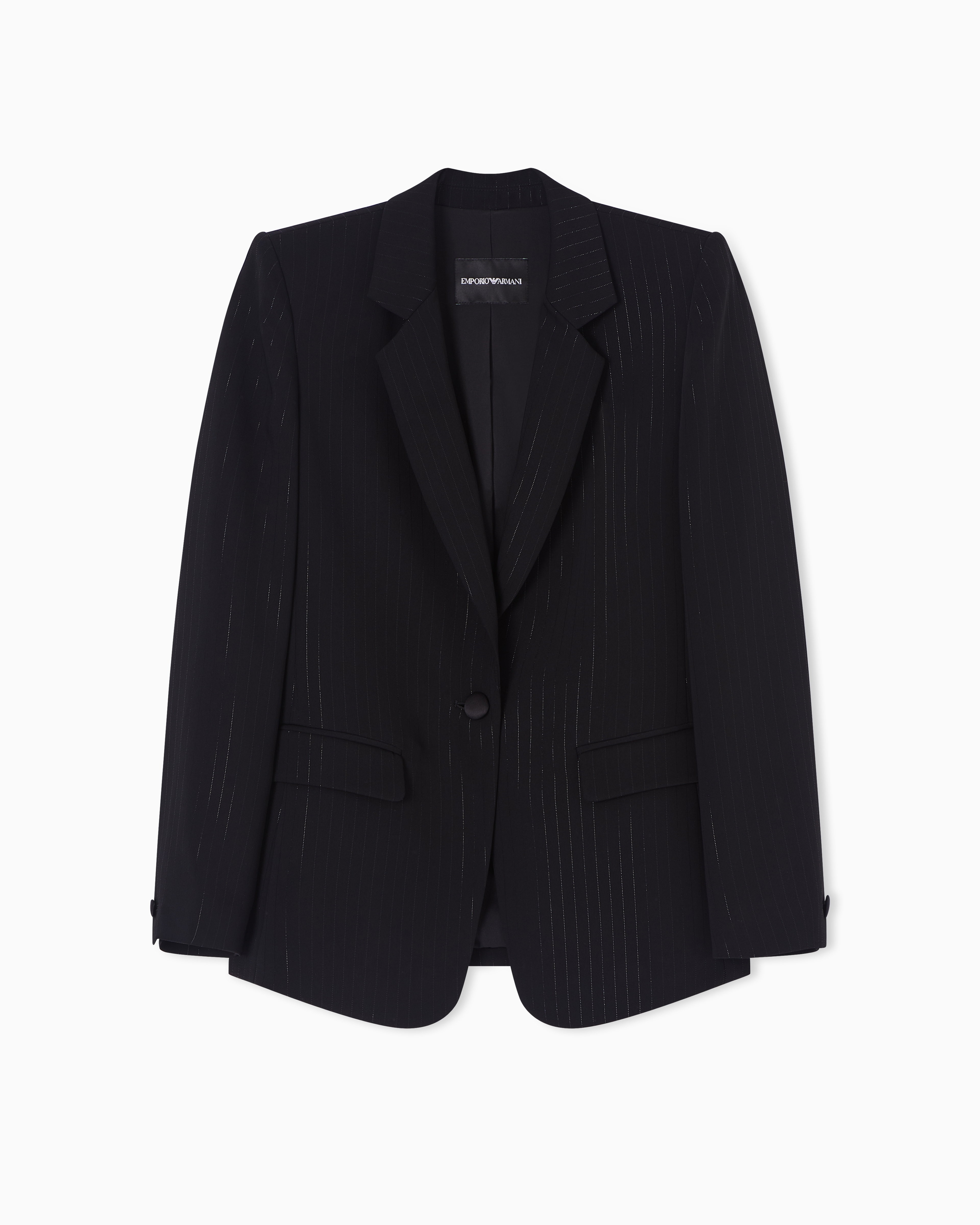 Emporio Armani Single-breasted Pinstriped Lurex Jacket In Black