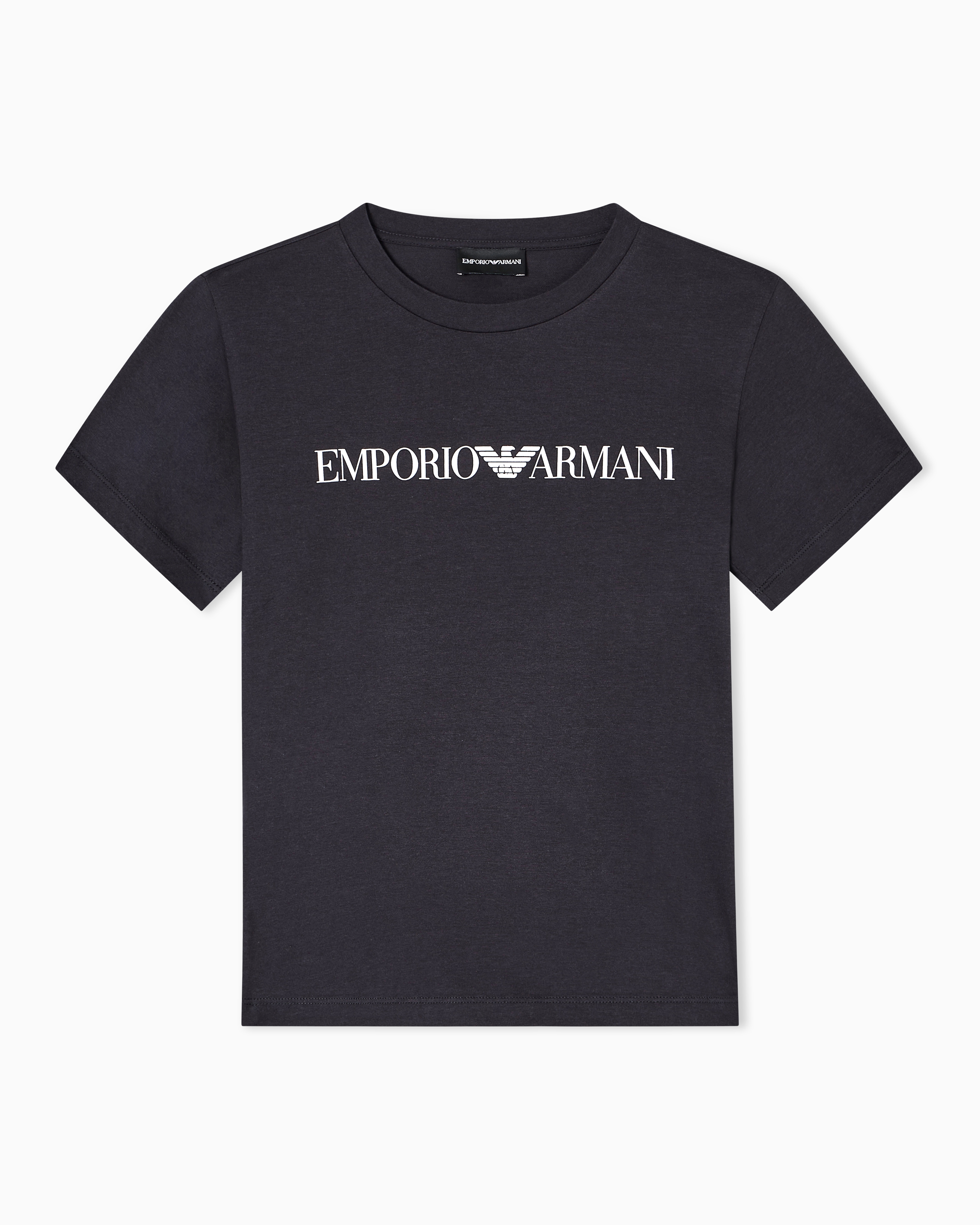 Emporio Armani - ASV organic-jersey T-shirt with logo print, Woman, Navy Blue, Size: