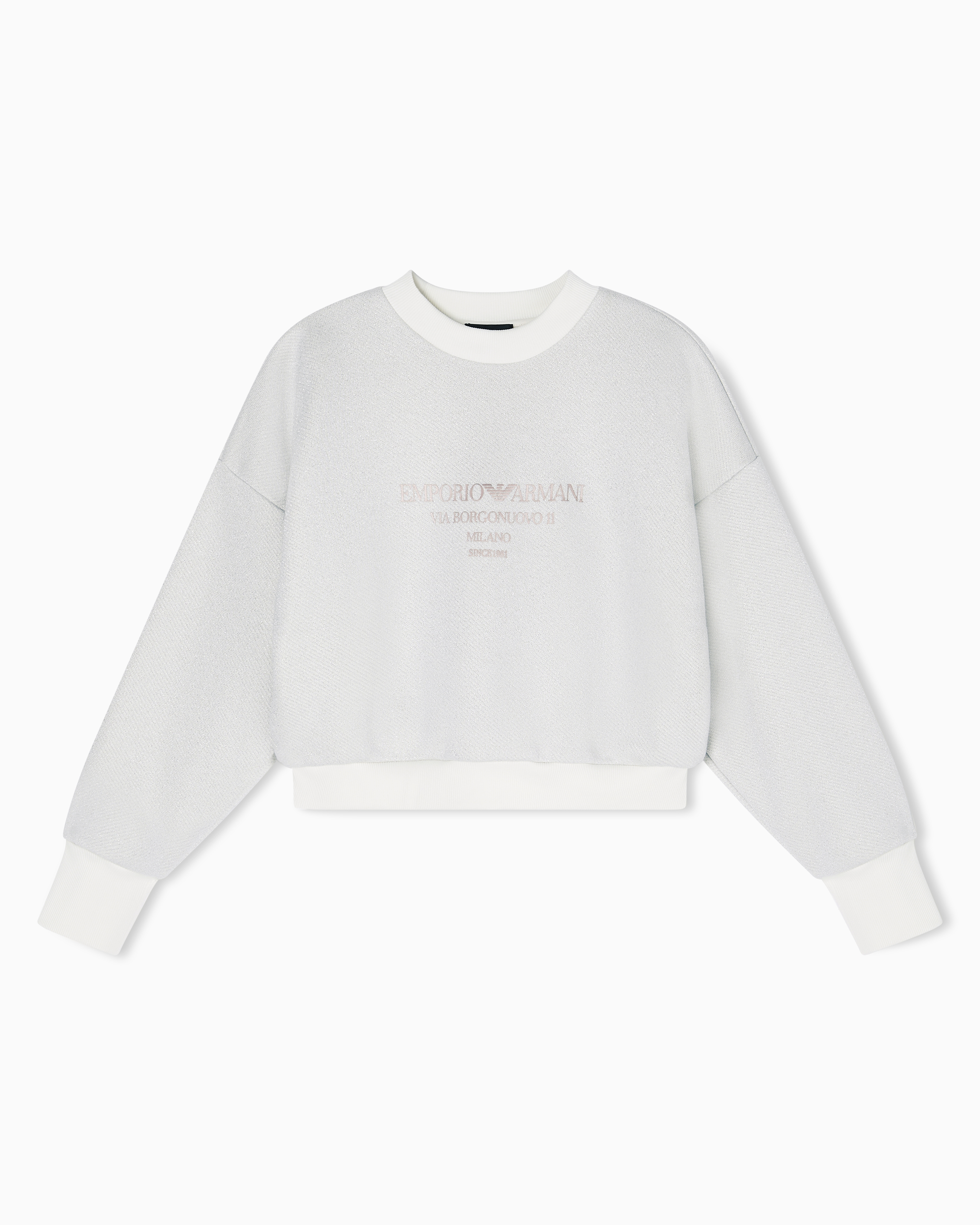 Emporio Armani White Lurex Jersey Sweatshirt With Shiny Logo
