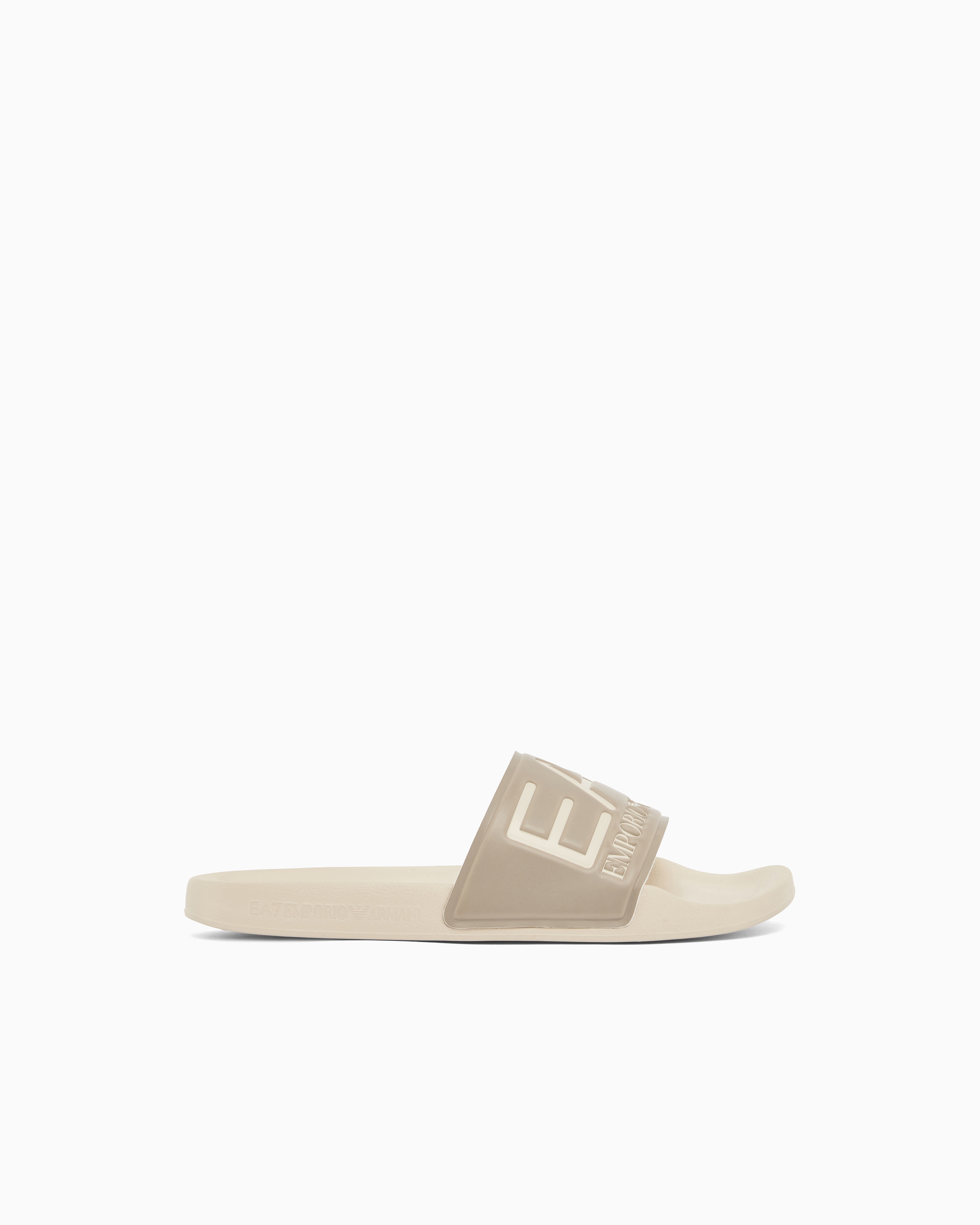 Ea7 Unisex Beige Logo Slides With A Wide Band And Anti-Slip Rubber Soles