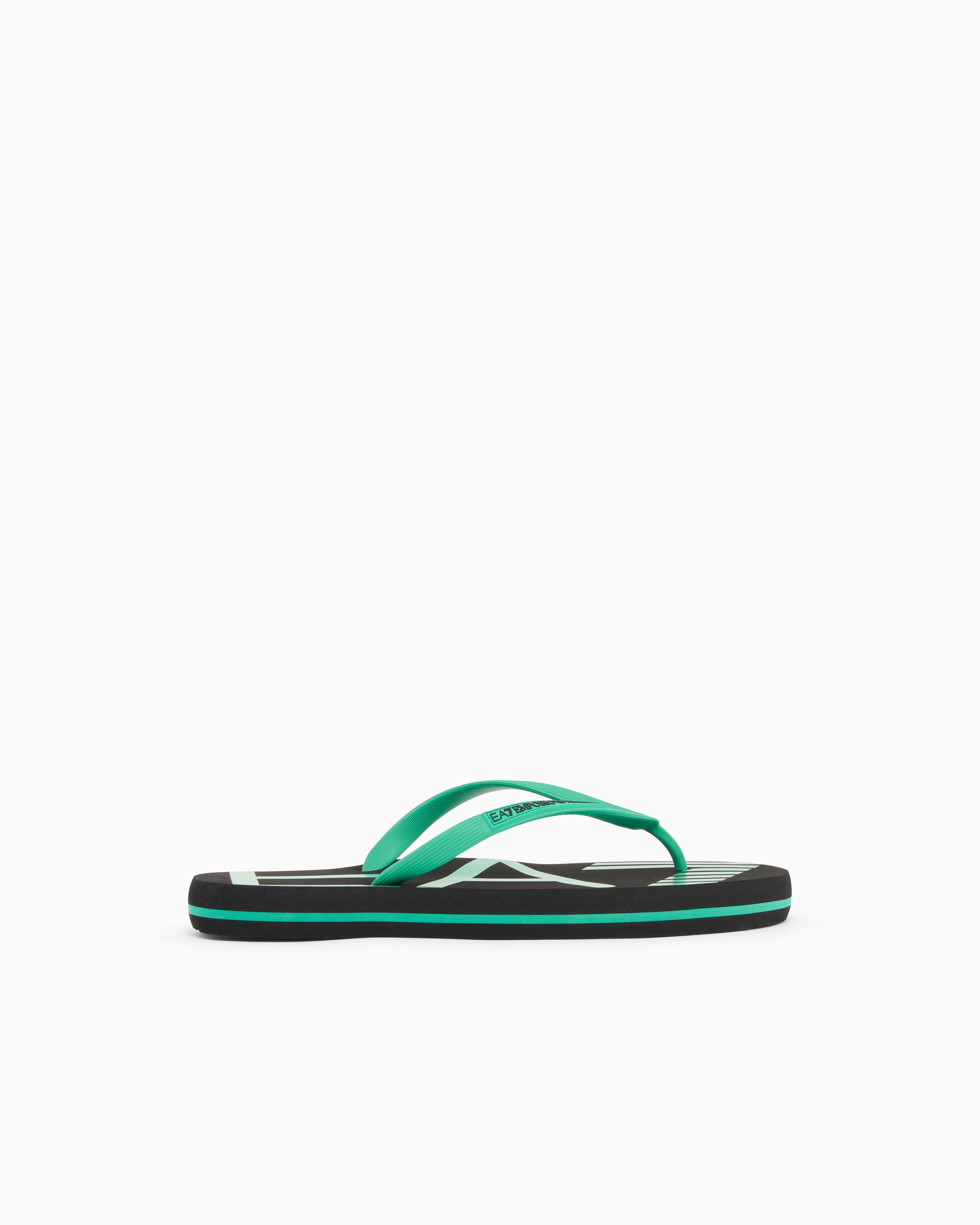 Ea7 Unisex Green Rubber Flip-Flops With Logo