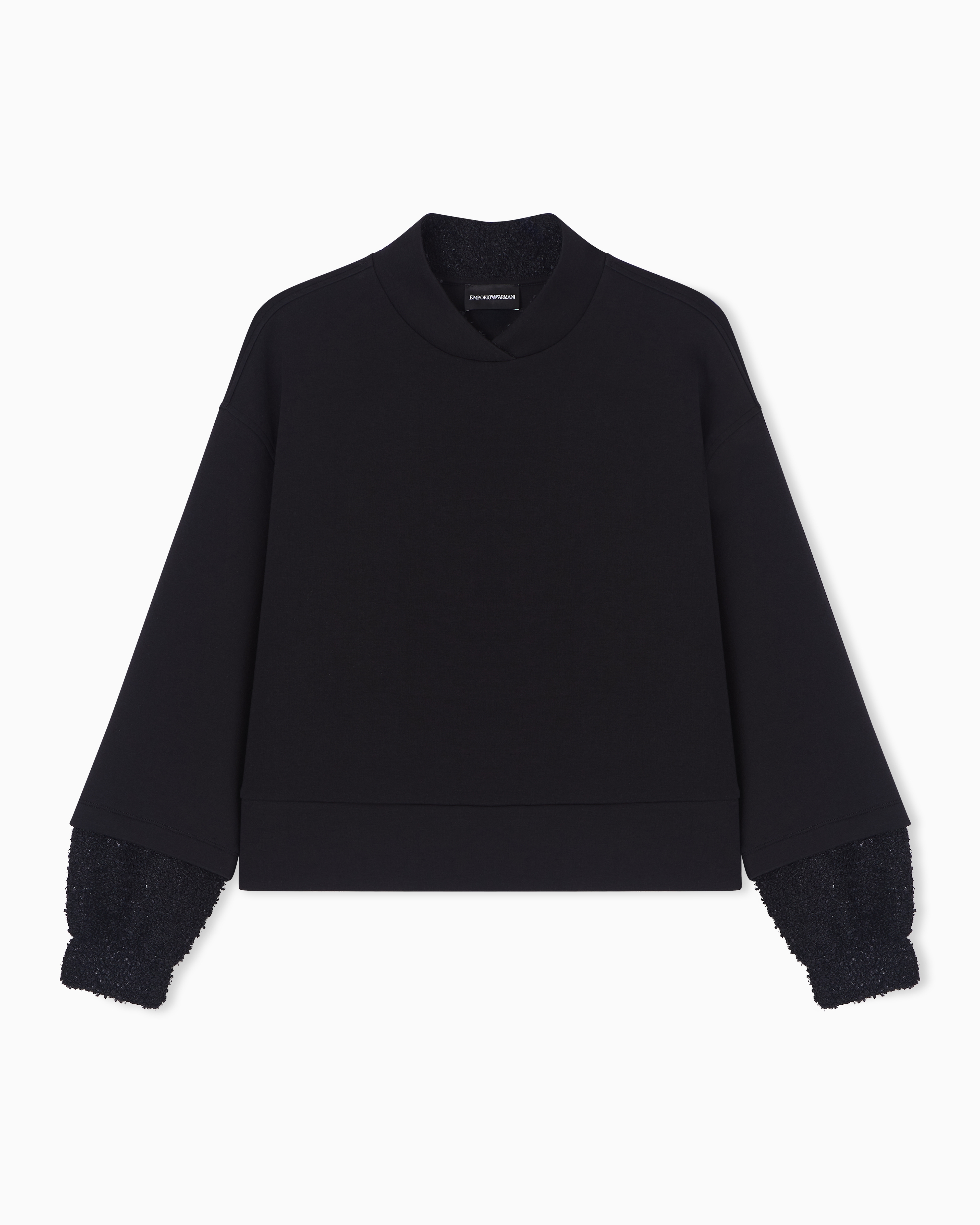 Emporio Armani Double Jersey Sweatshirt With Lunar New Year Tweed Details In Black