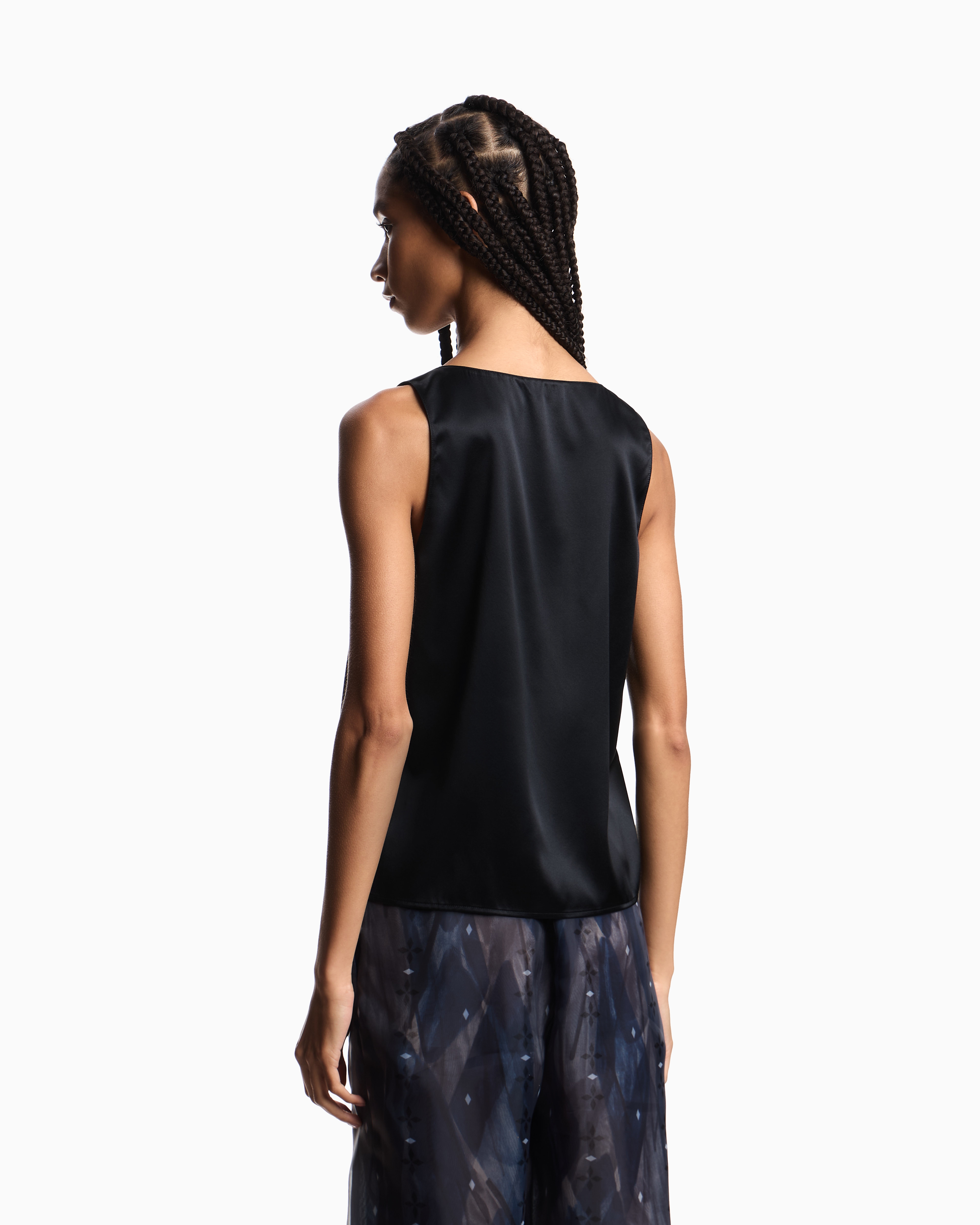 Emporio Armani - Silk satin V-neck top , Woman, Black, Size: