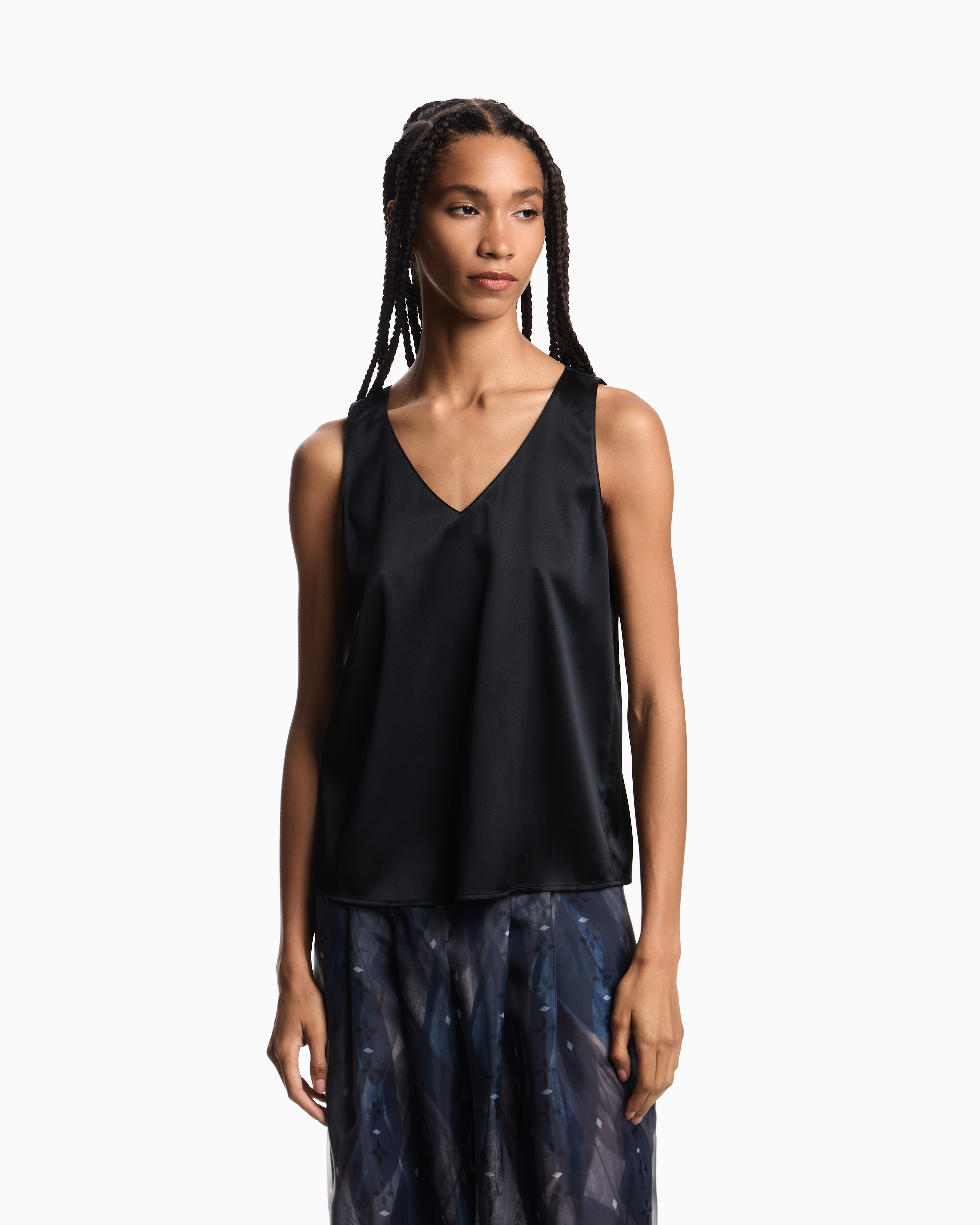 Emporio Armani - Silk satin V-neck top , Woman, Black, Size: