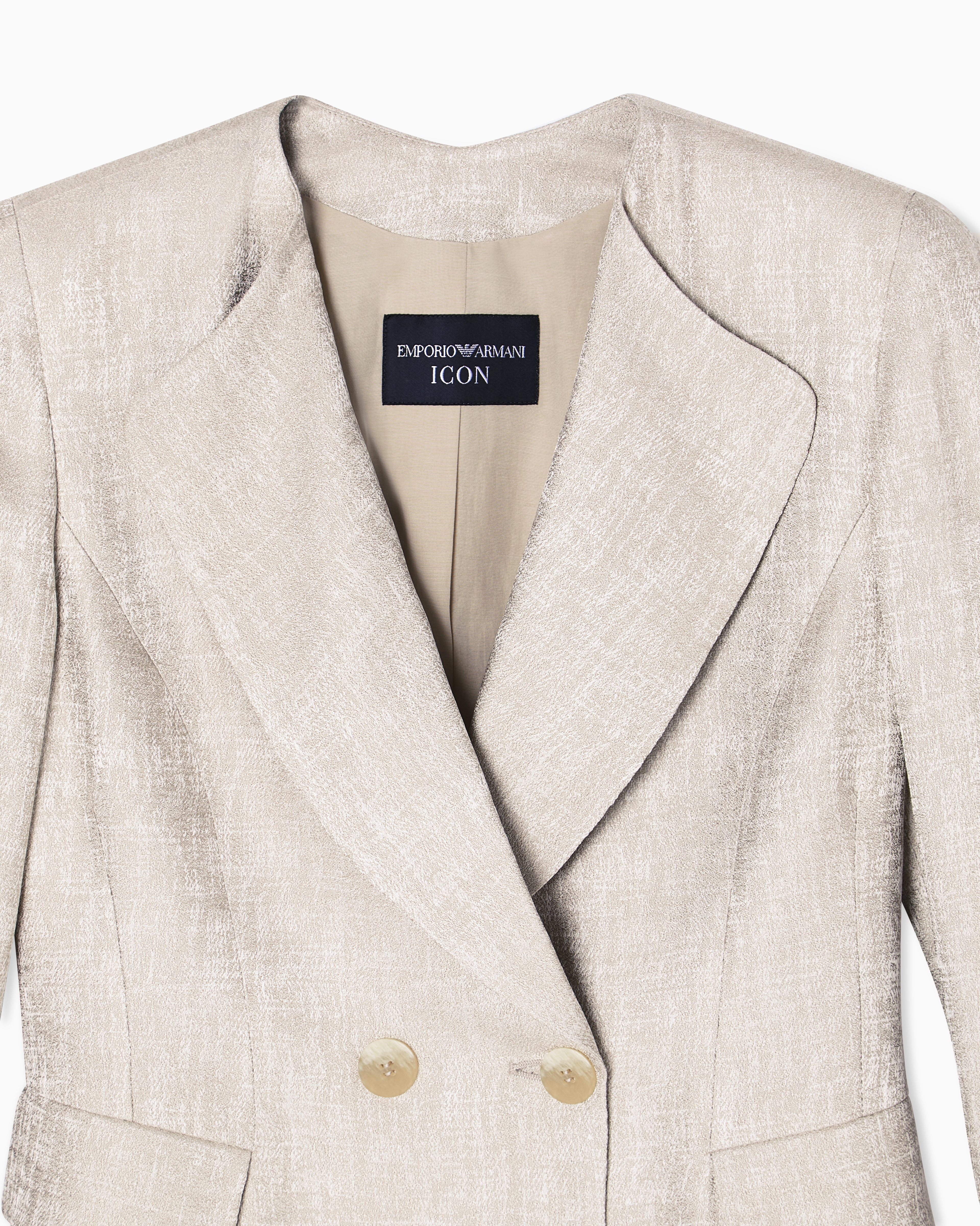 Emporio Armani Double-breasted Jacket In Icon Textured Jacquard Fabric In Sand