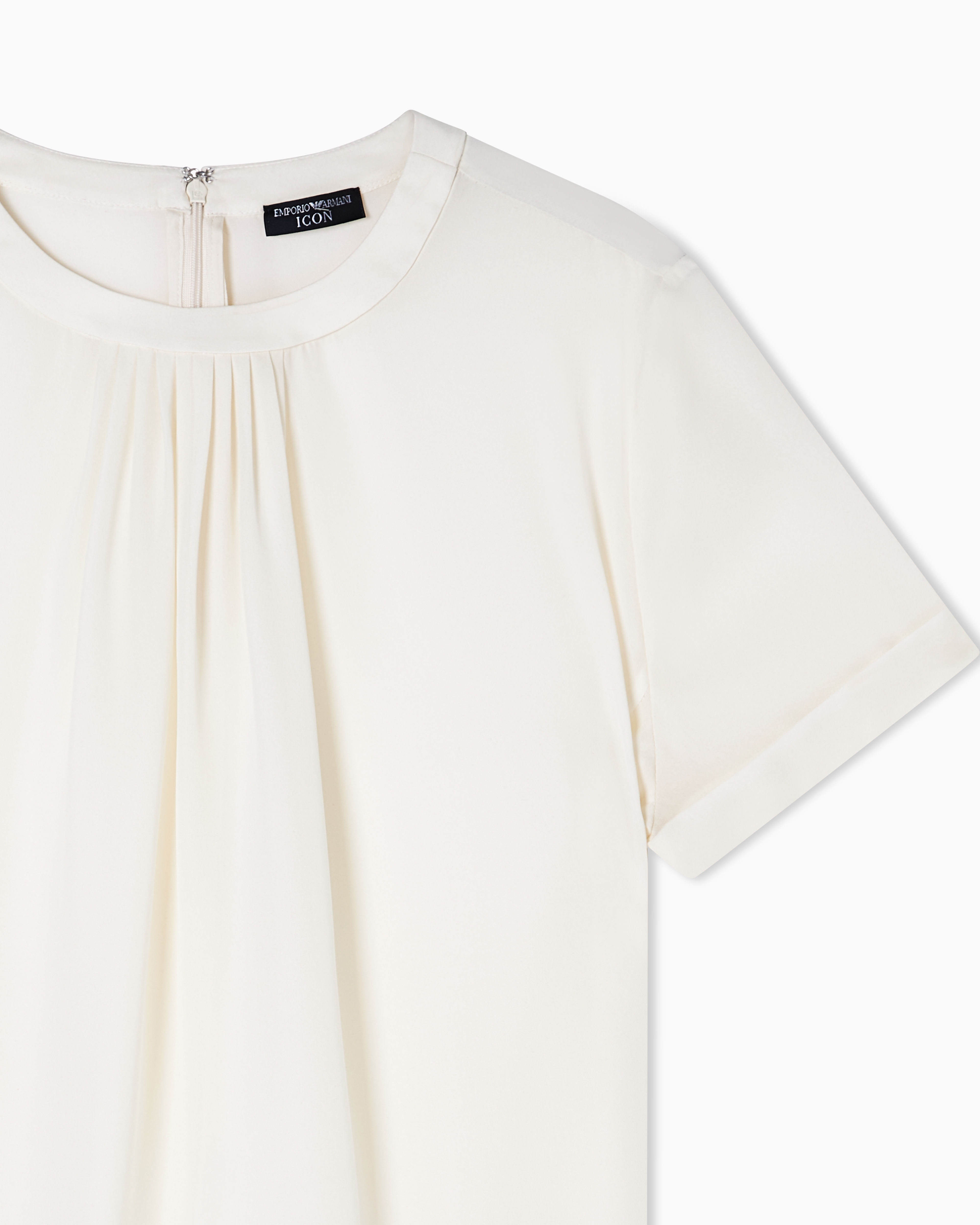 Emporio Armani Icon Double Silk Georgette Pleated Blouse In White