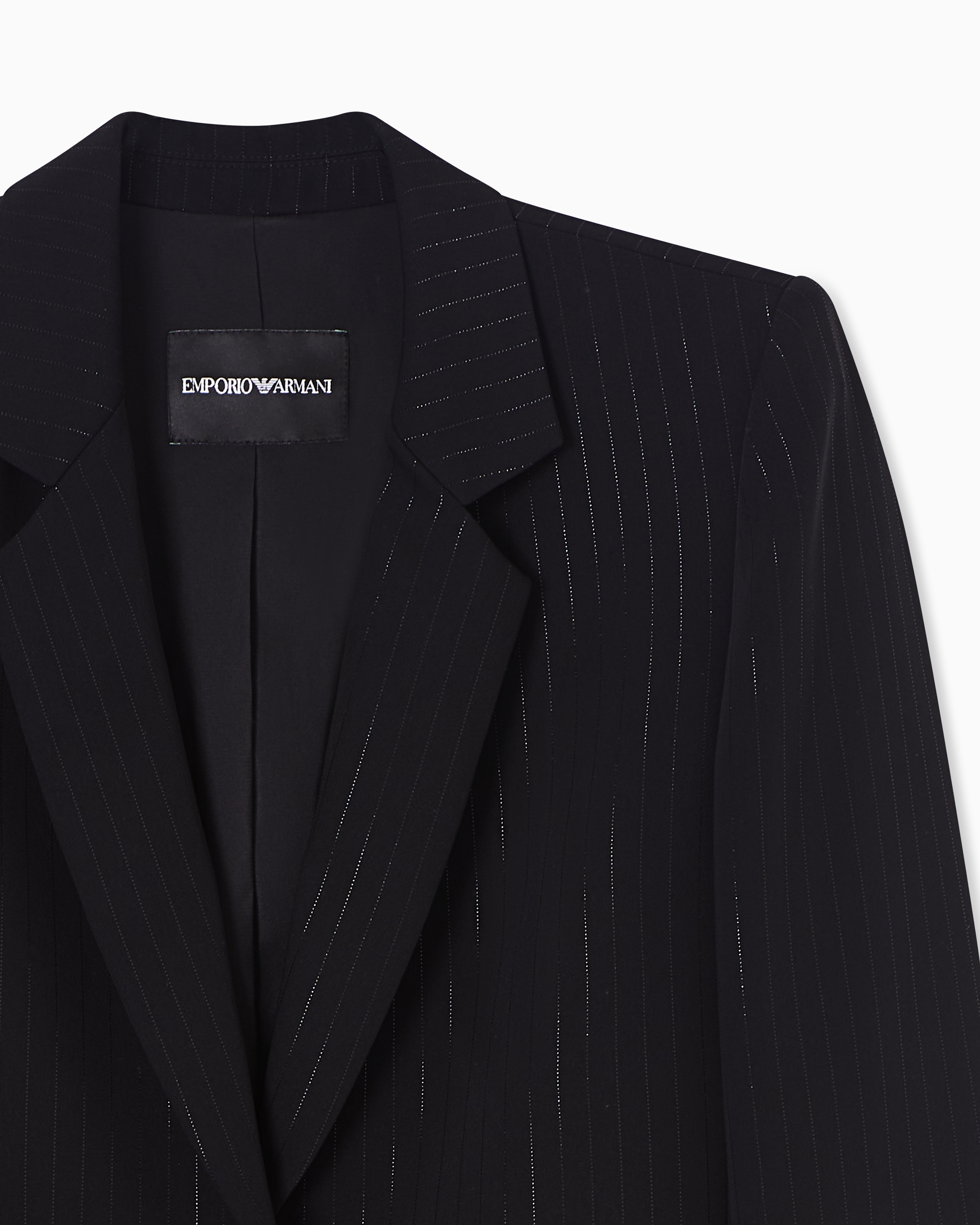 Emporio Armani Single-breasted Pinstriped Lurex Jacket In Black