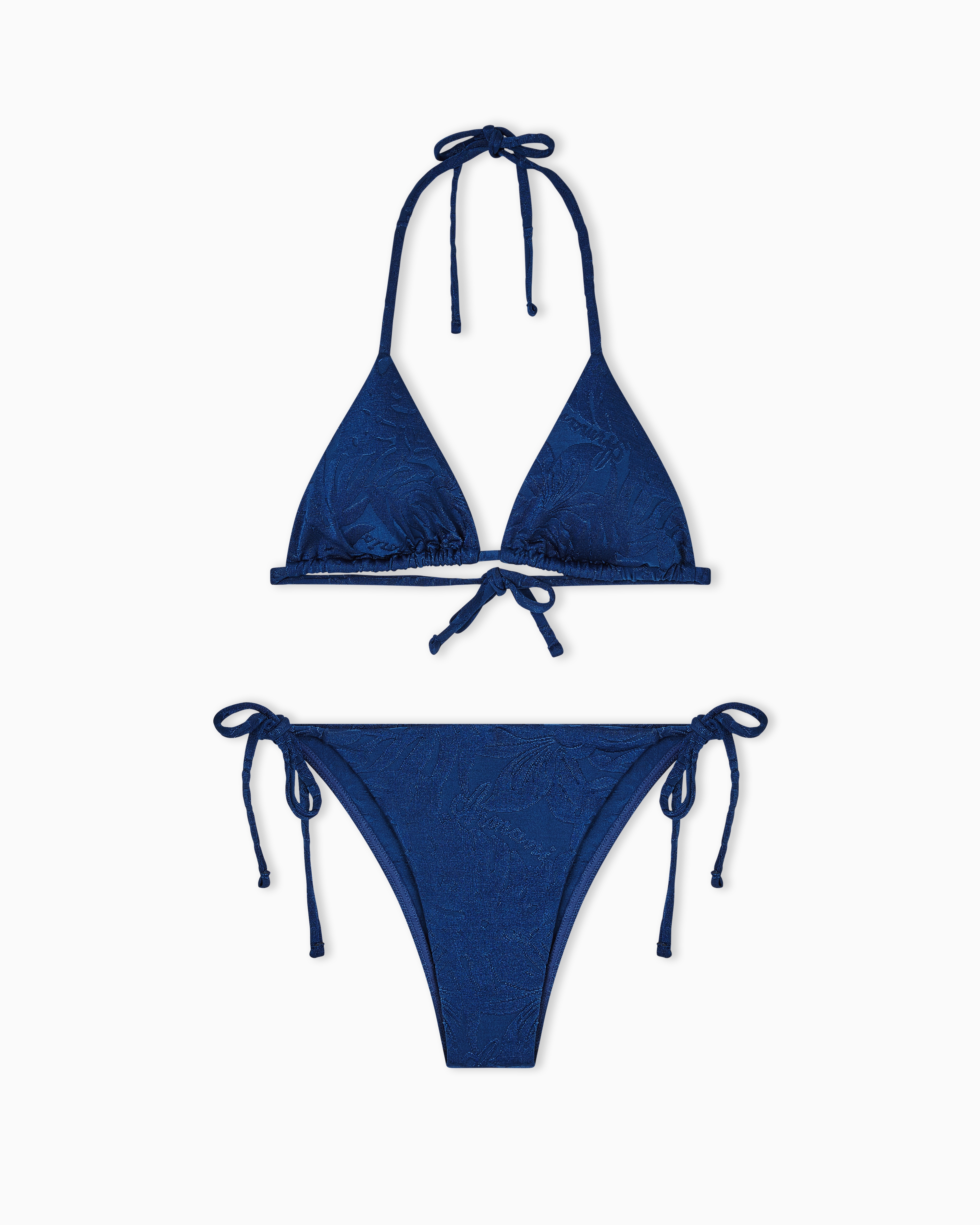 Emporio Armani Blue Bikini With Padded Triangle Top In Foliage-Print Jacquard Lycra