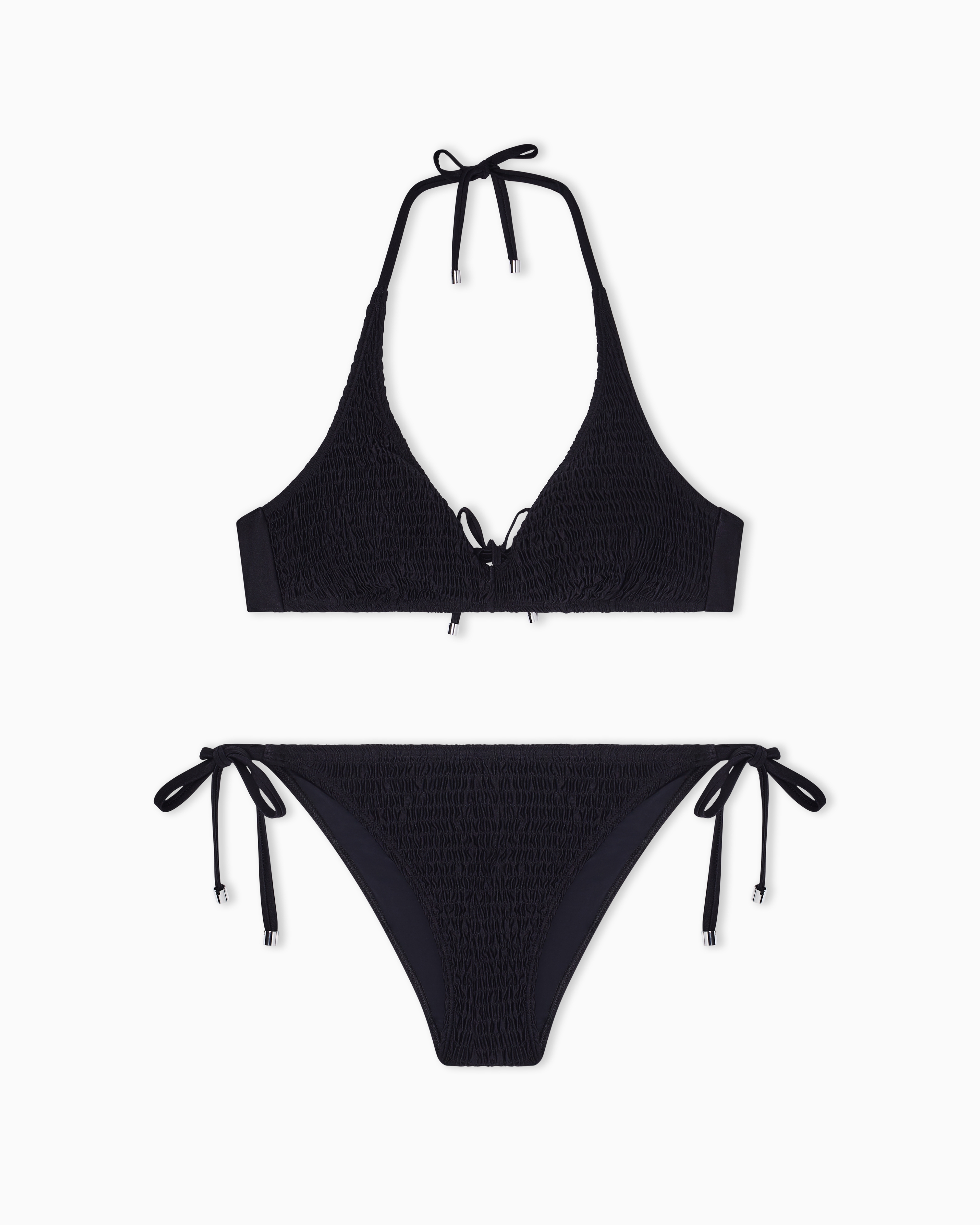 Emporio Armani Black Lycra Smocked Triangle Bikini