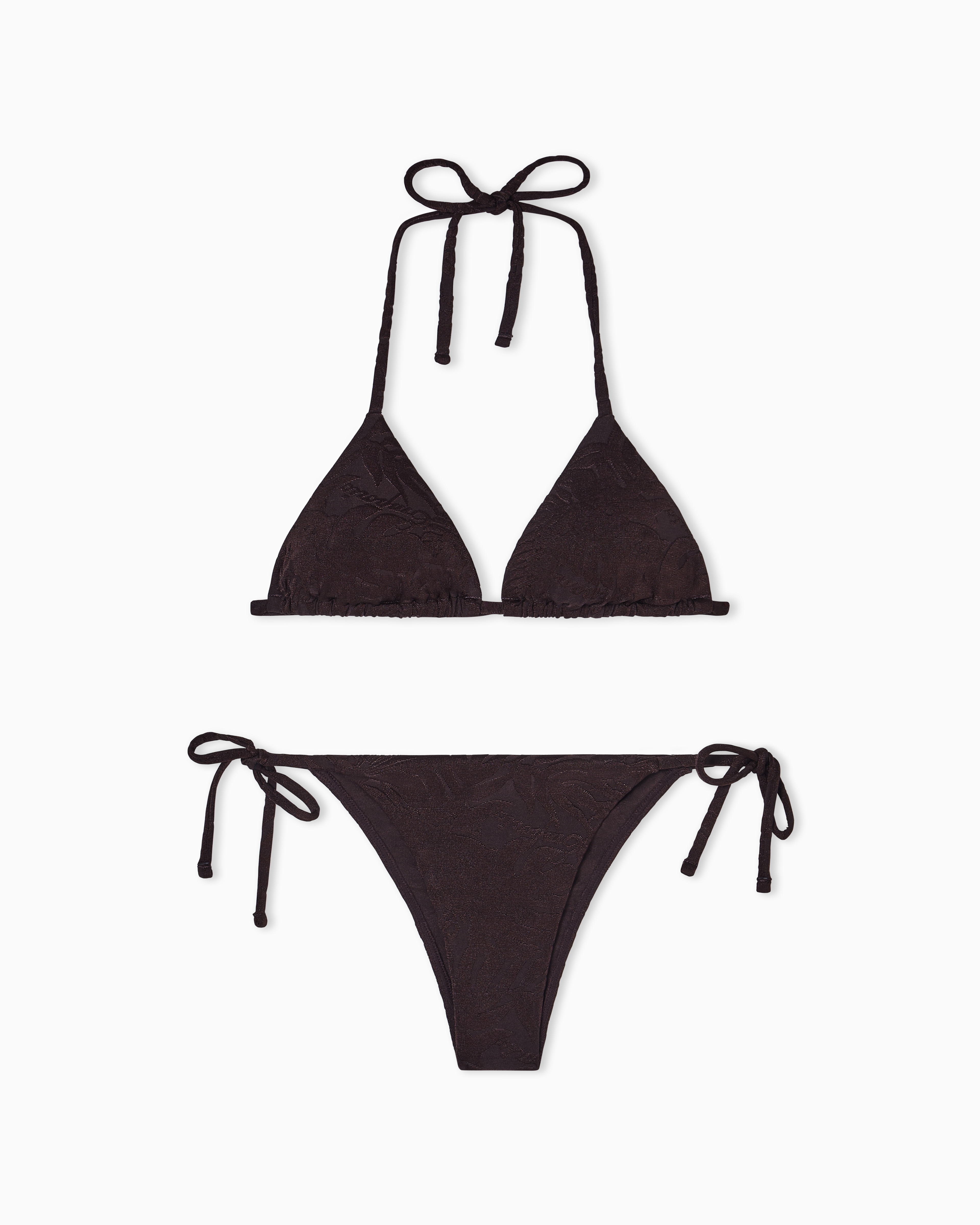 Emporio Armani Brown Bikini With Padded Triangle Top In Foliage-Print Jacquard Lycra