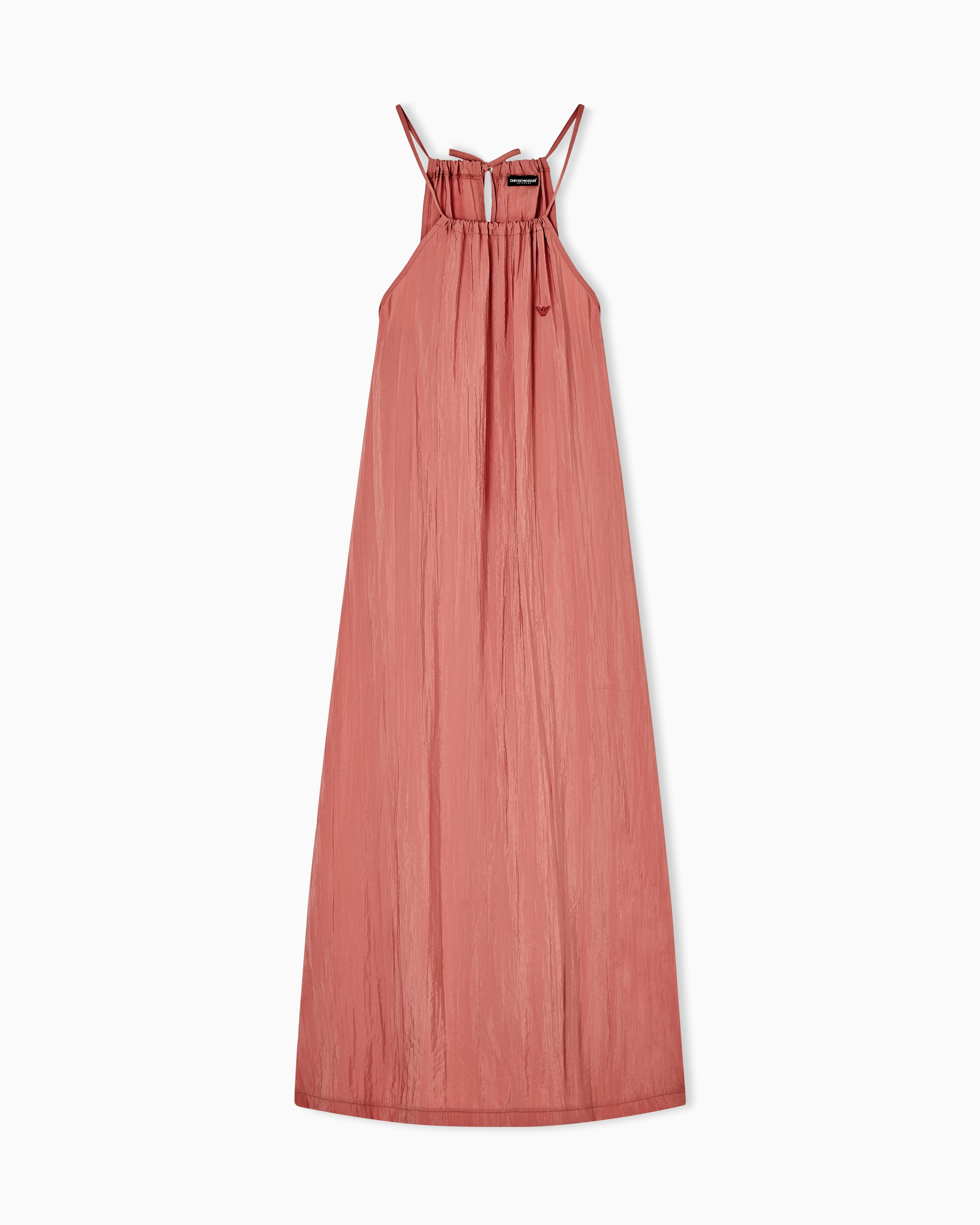 Emporio Armani Pink Long Beachwear Dress In Crinkle Nylon