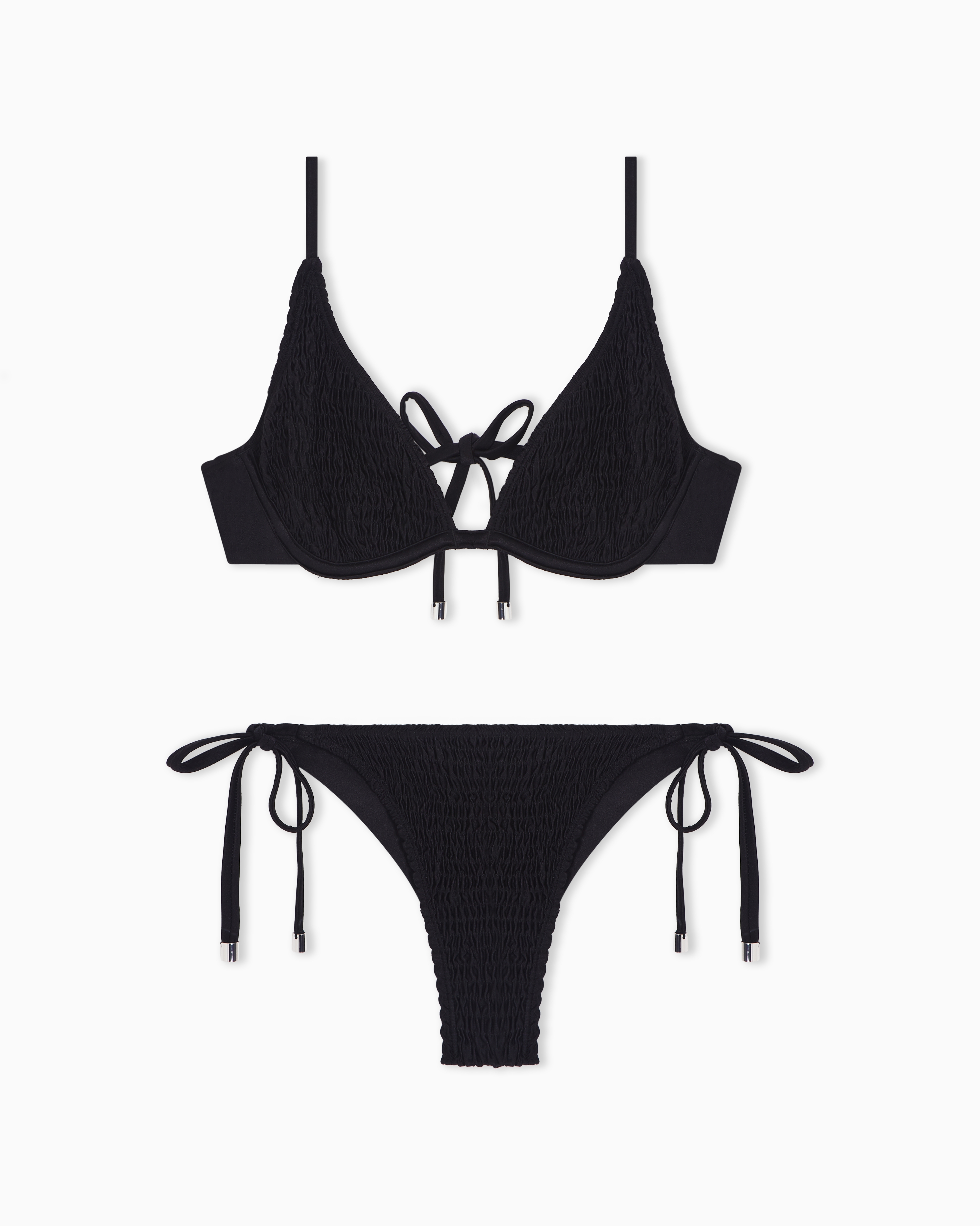 Emporio Armani Black Lycra Smocked Triangle Bikini