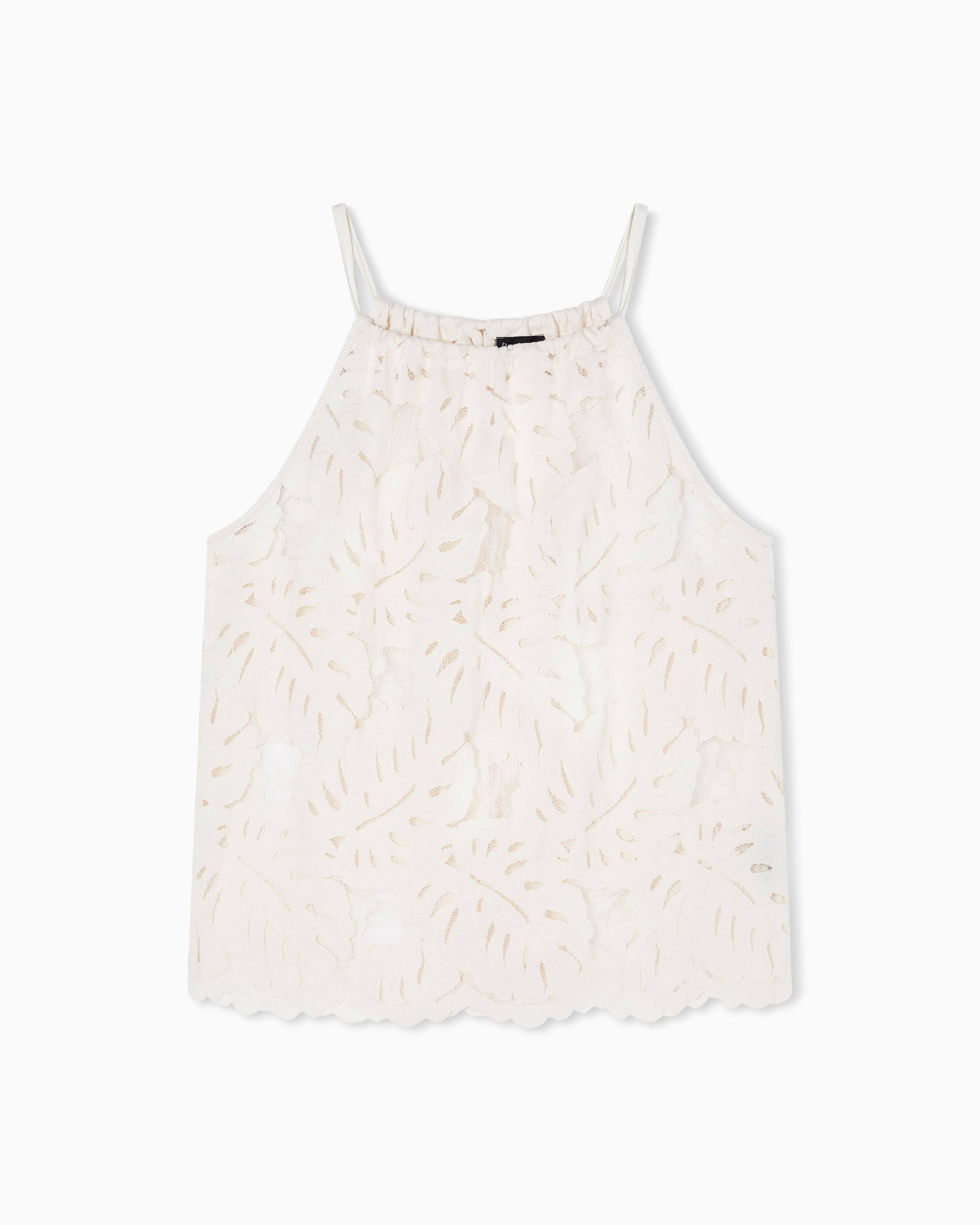 Emporio Armani White Foliage-Print Lace Beachwear Top