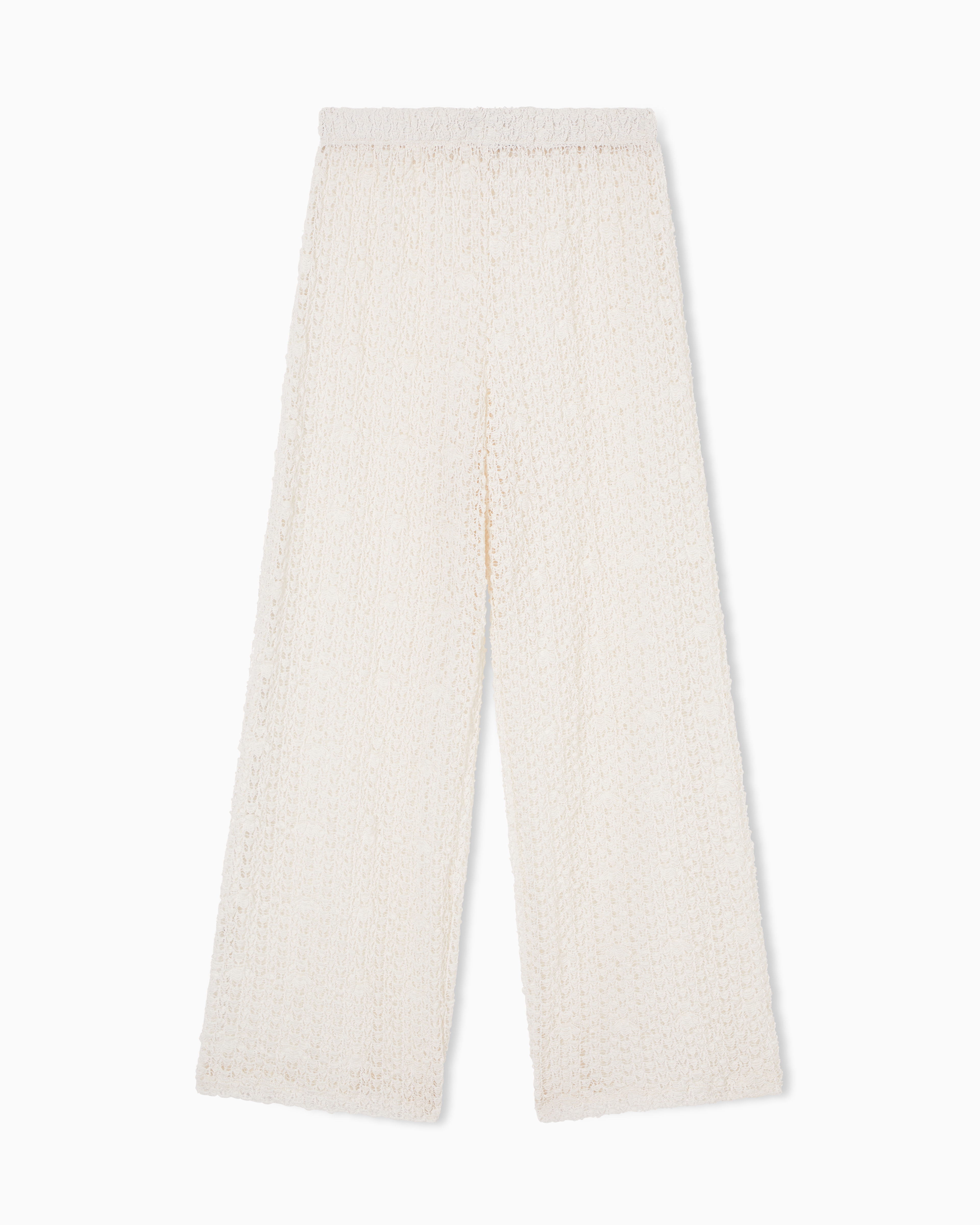 Emporio Armani White Beachwear Trousers In Floral Pattern Macramé Lace