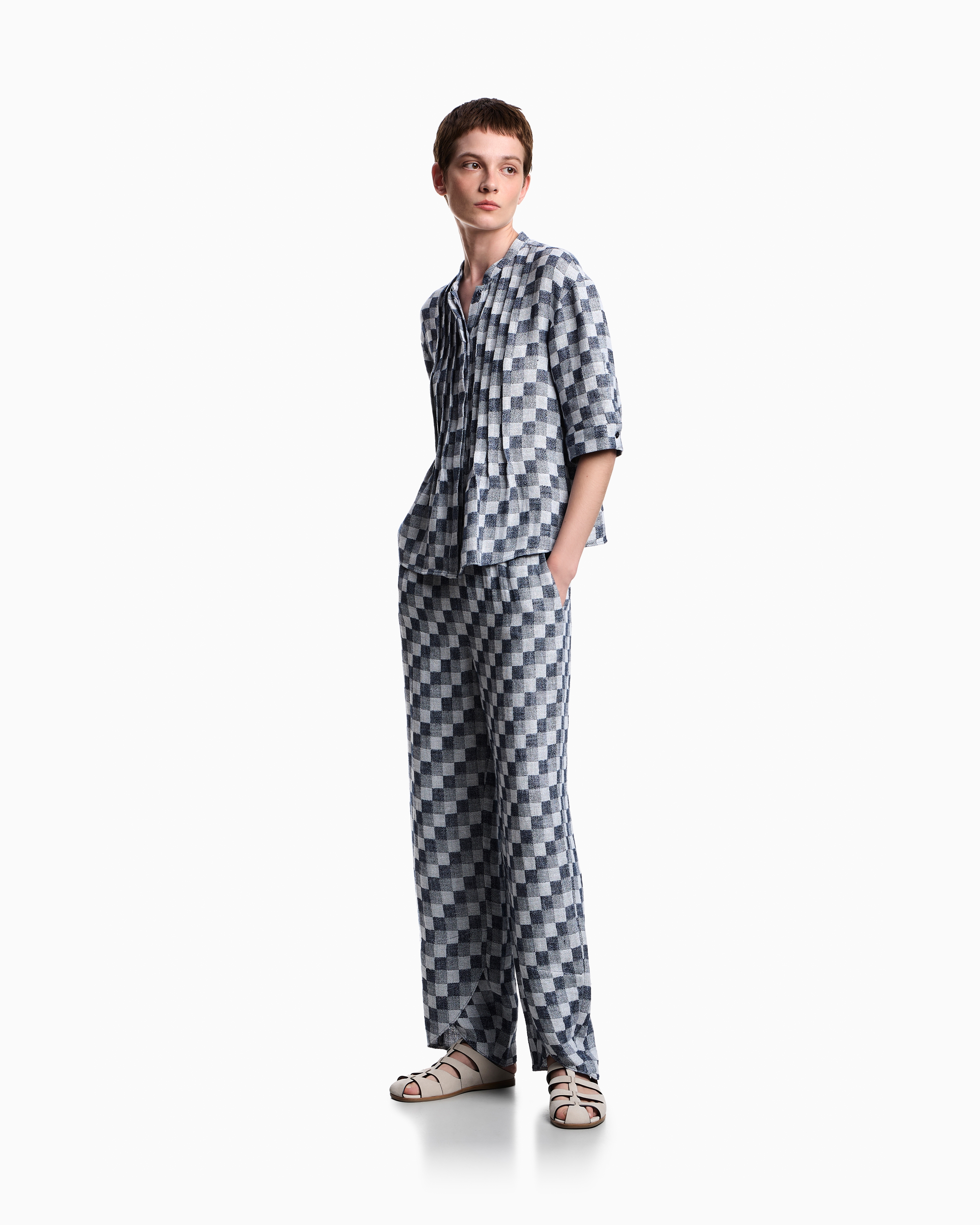 パンツ リネンガーゼ チェック | Emporio Armani