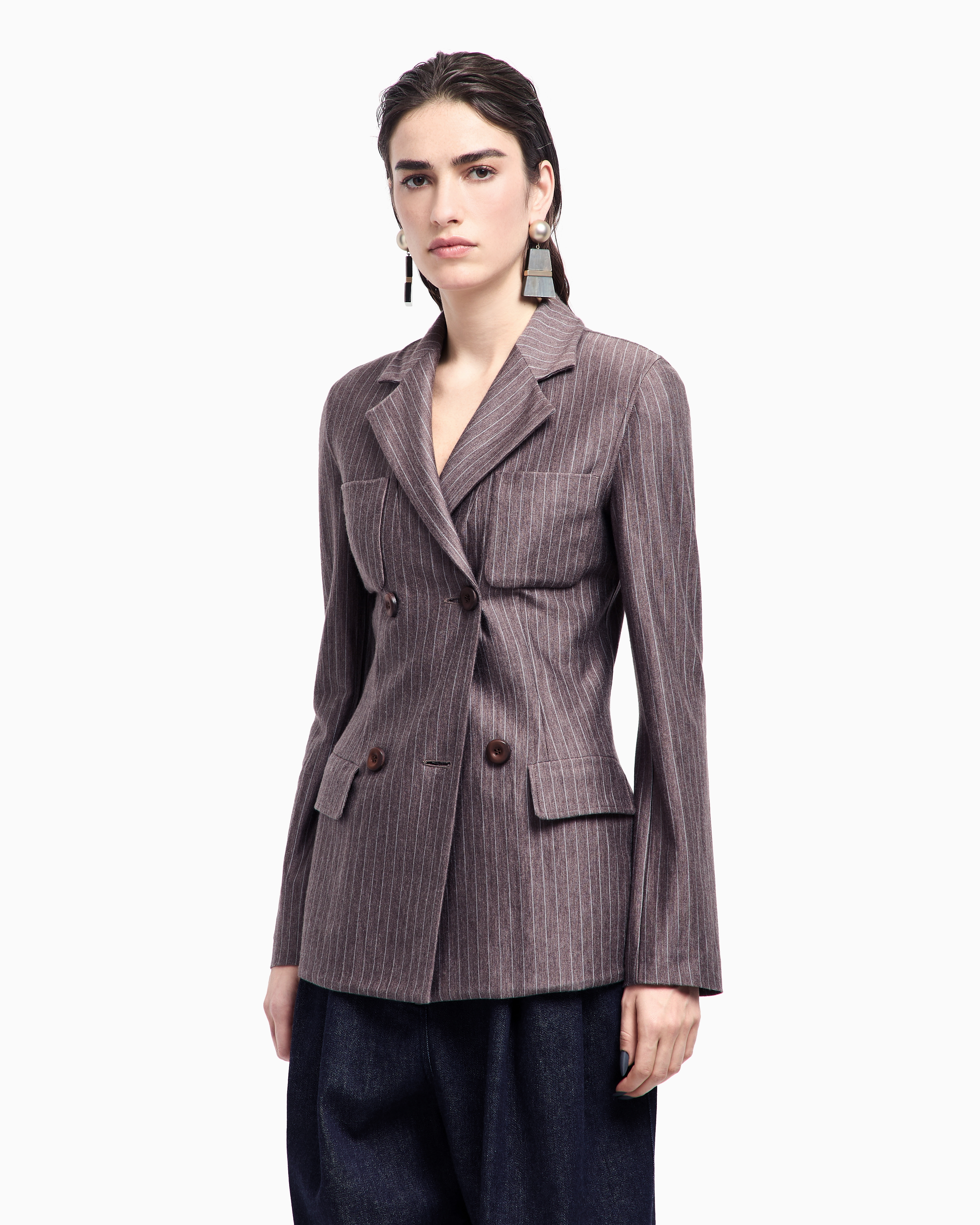 ダブルブレストジャケット カシミアジャージー／シルク ピンストライプ