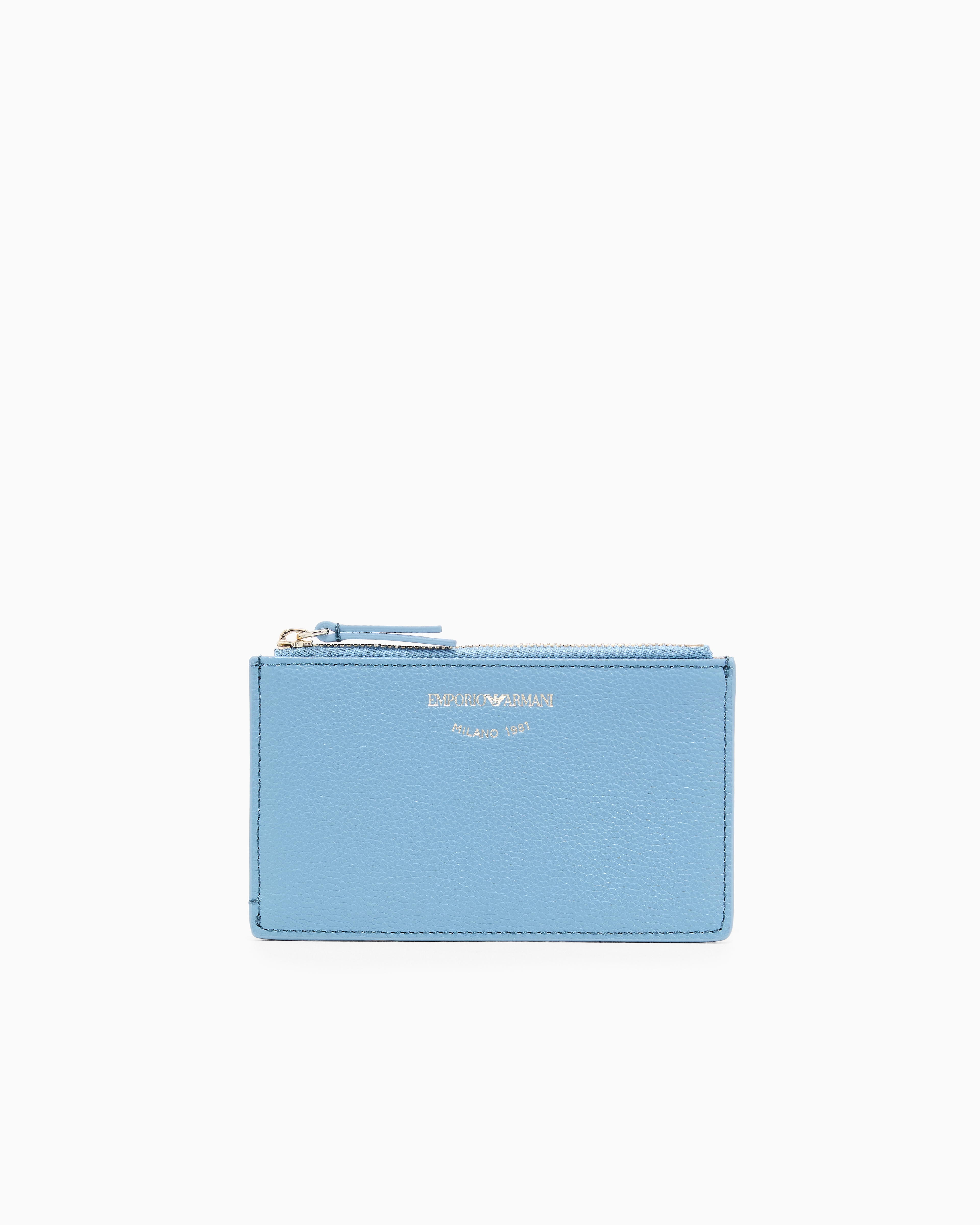 Emporio Armani Light Blue Zipped, Tumbled-Leather Card Holder