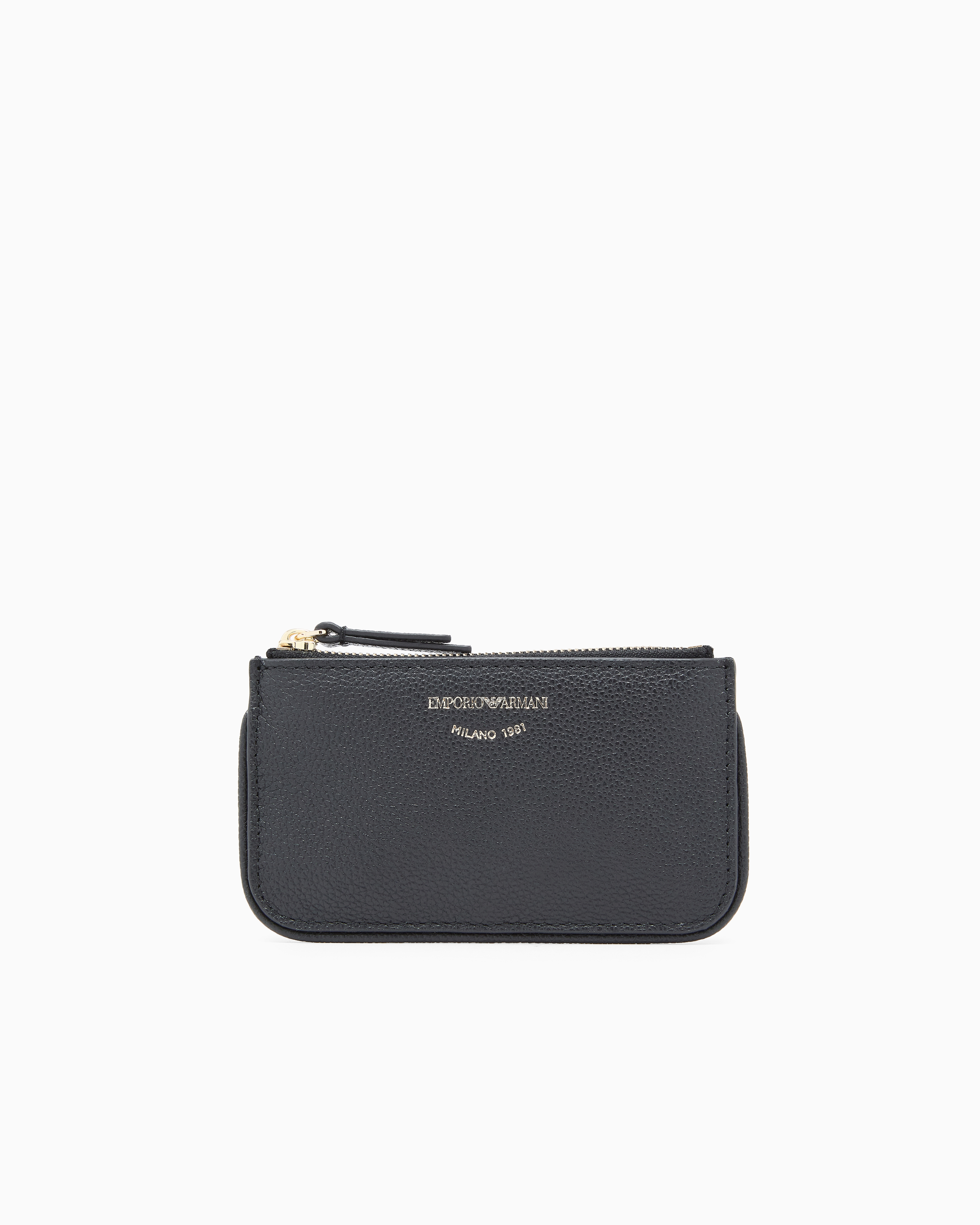 Emporio Armani Black Deer-Print Leather Coin Purse