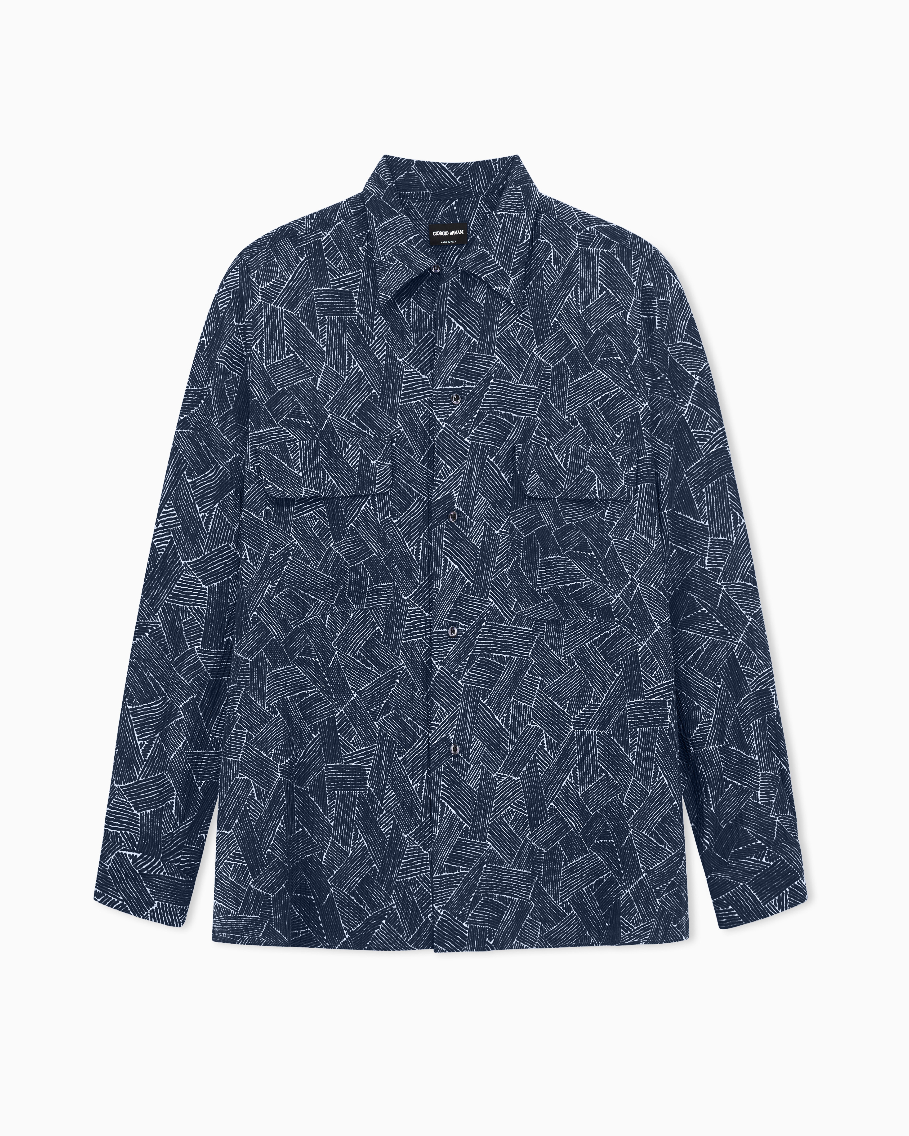 Giorgio Armani Navy Blue Viscose And Silk Shirt With Pockets
