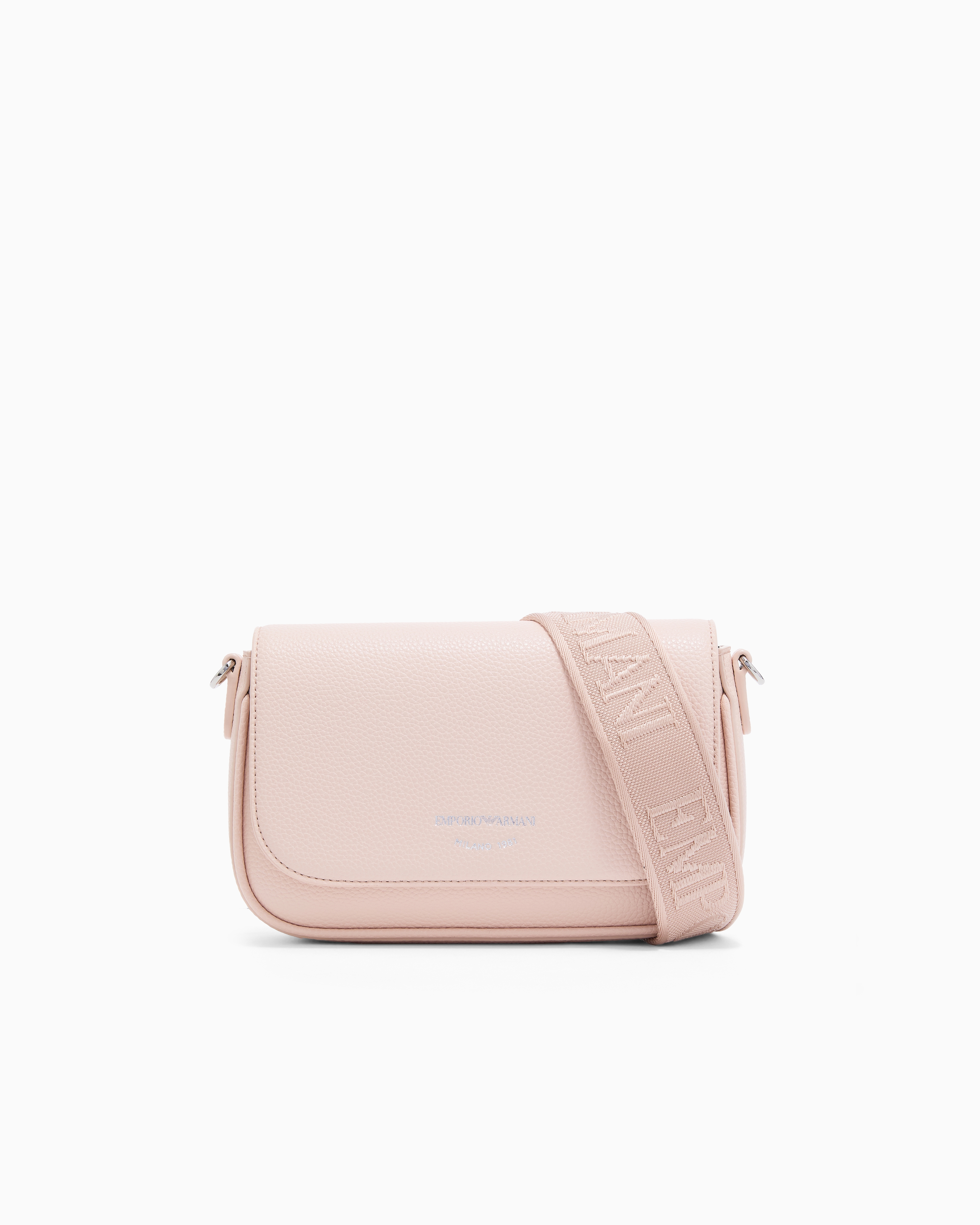 Emporio Armani Pink Wallet On Chain With Pebbled Texture And Adjustable Strap
