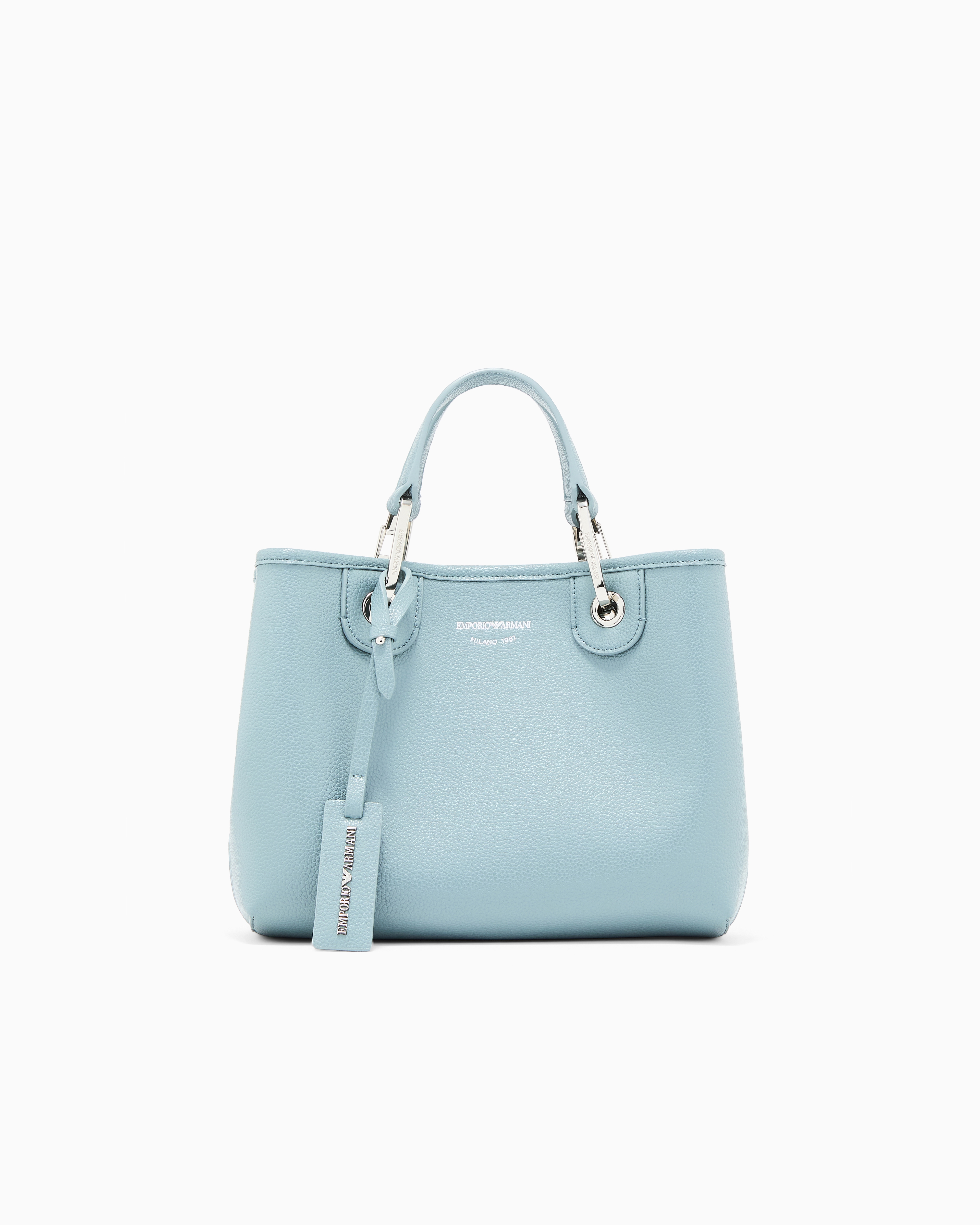 Emporio Armani Light Blue Shopping Bag With Pebbled Finish And Detachable Strap