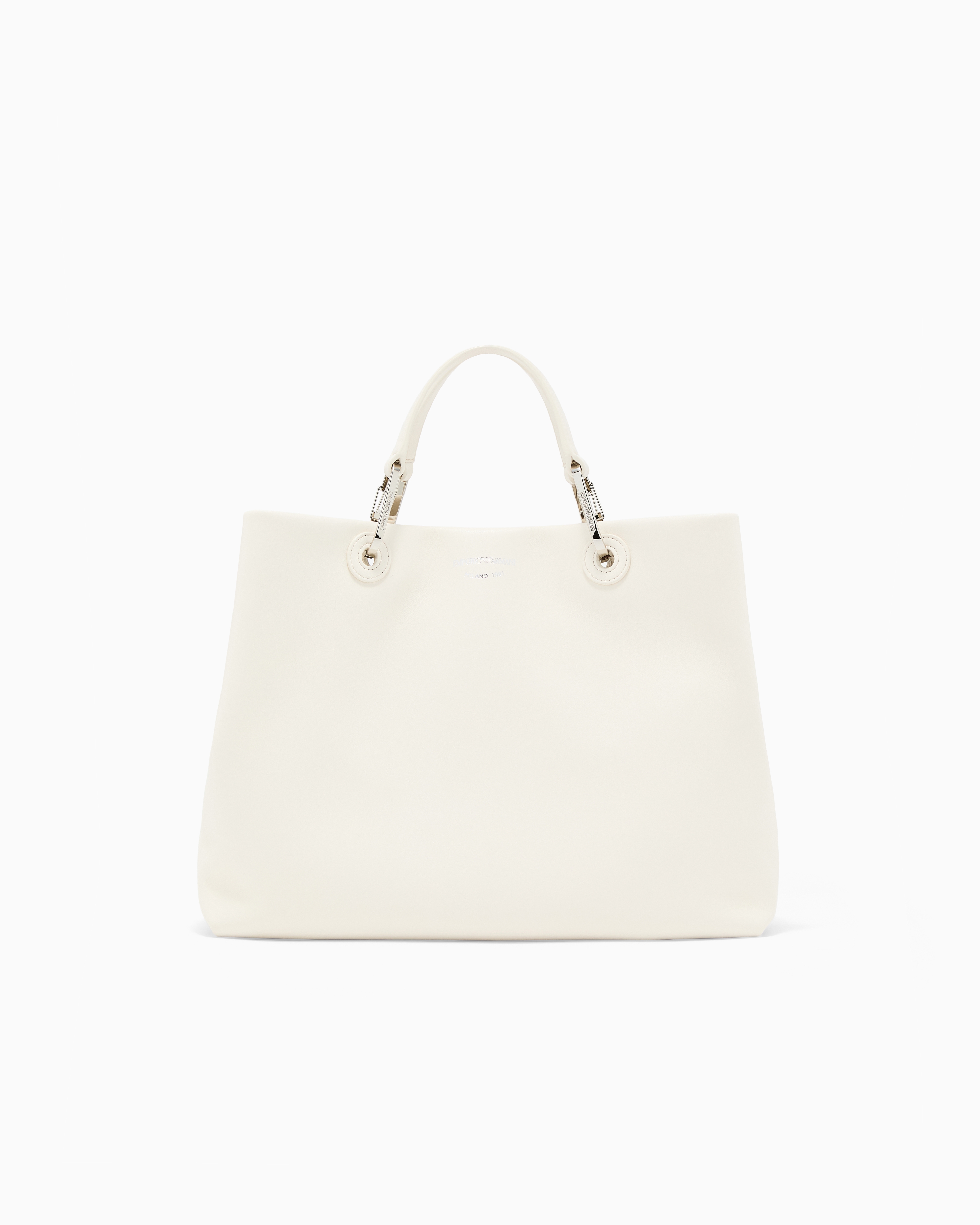 Emporio Armani White Shopper Bag In Nappa Leather With A Strap And Zip Pouch