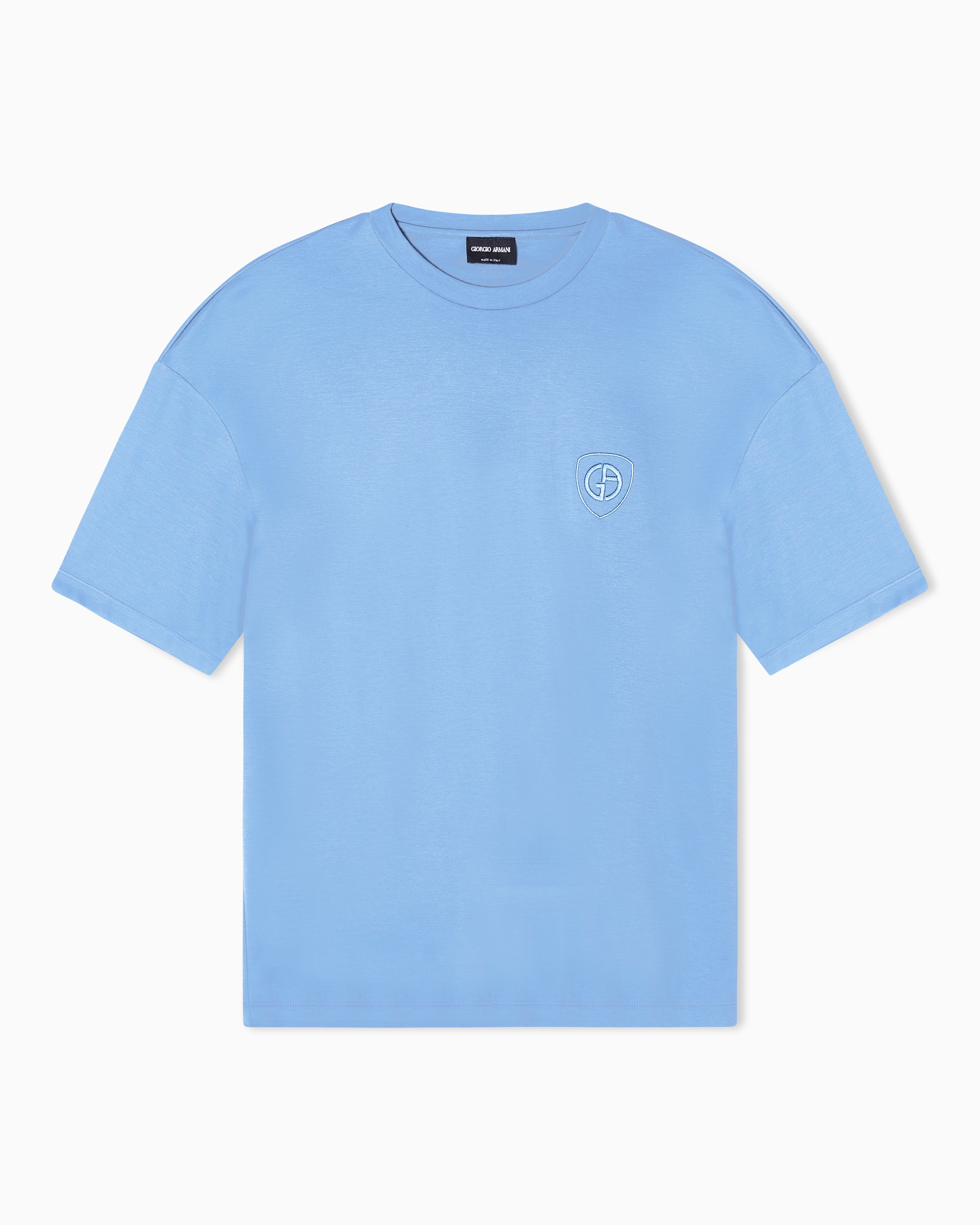 Giorgio Armani Light Blue Organic Cotton Interlock Crew-Neck T-Shirt
