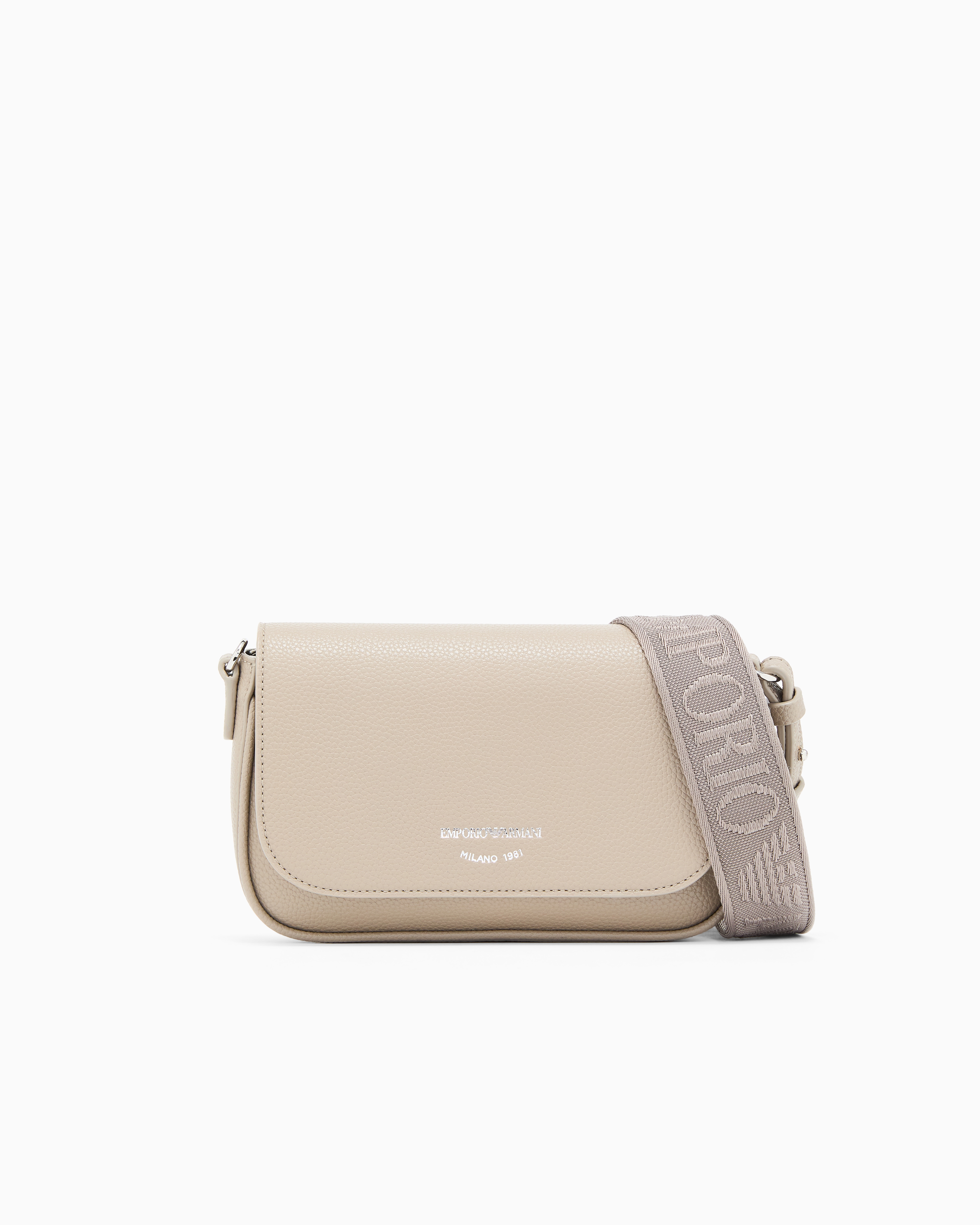 Emporio Armani Beige Wallet On Chain With Pebbled Texture And Adjustable Strap