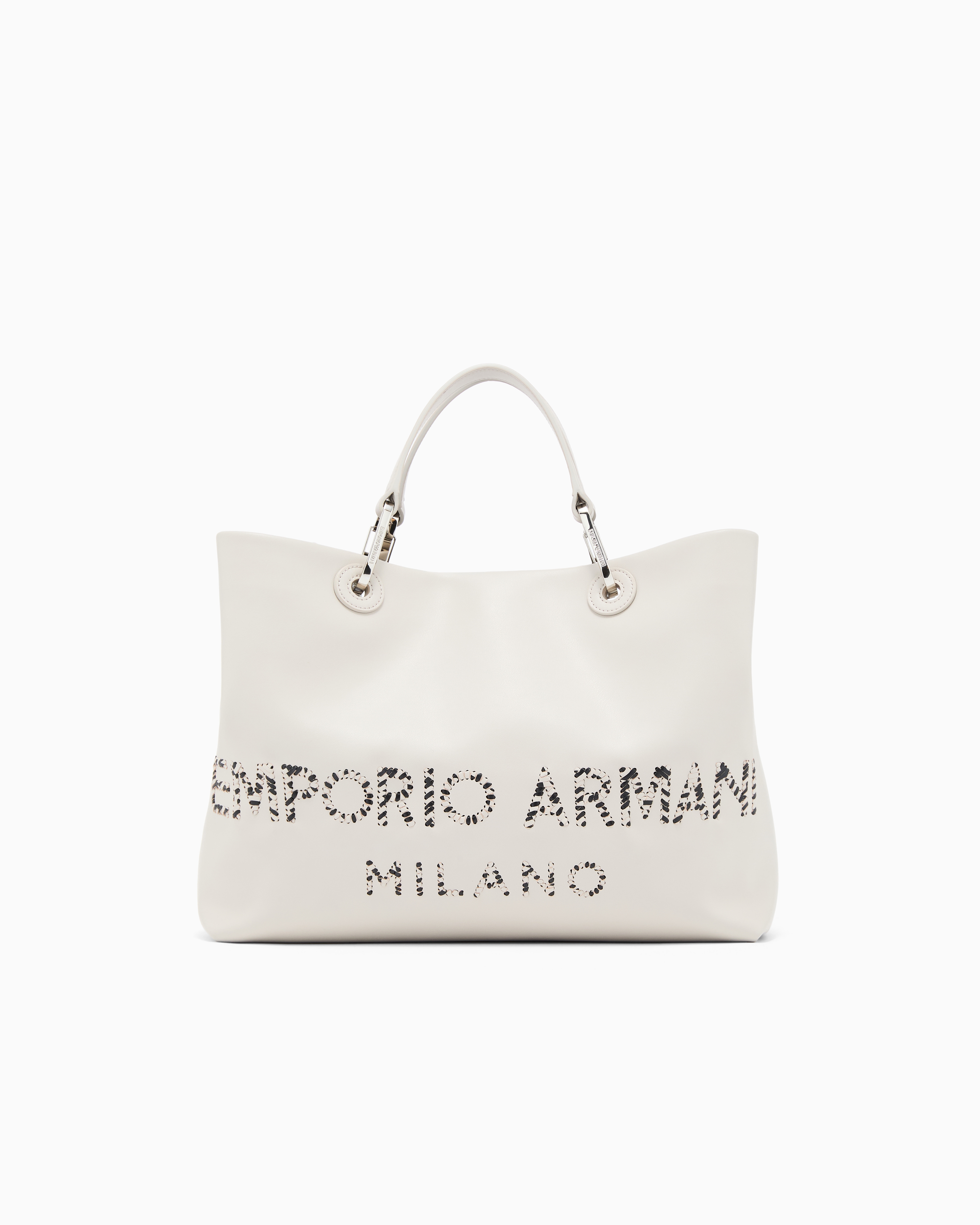 Emporio Armani Beige Myea Medium Shopper Bag In Nappa Leather With A Zebra-Striped Logo