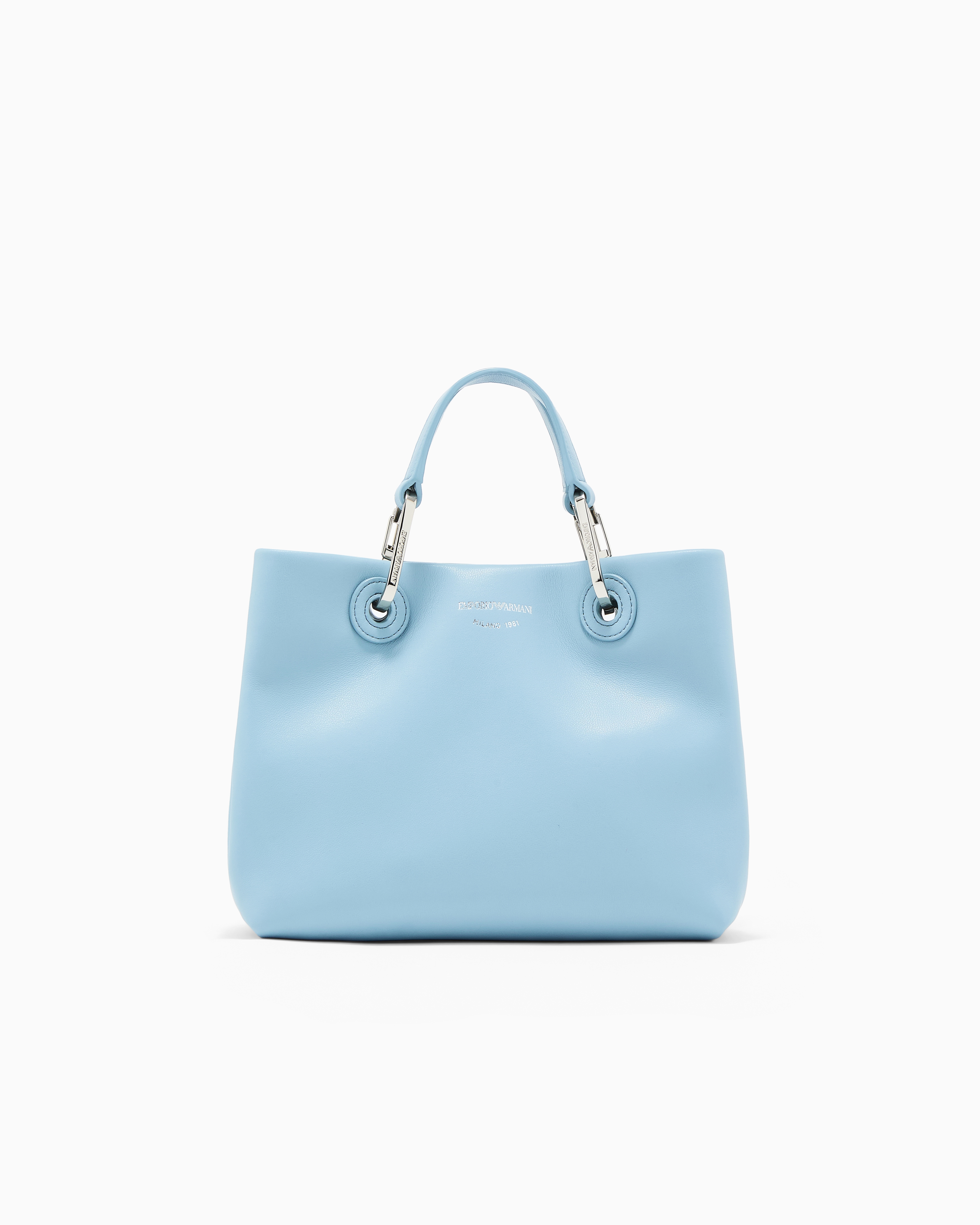 Emporio Armani Light Blue Nappa-Leather Small Myea Shopper Bag