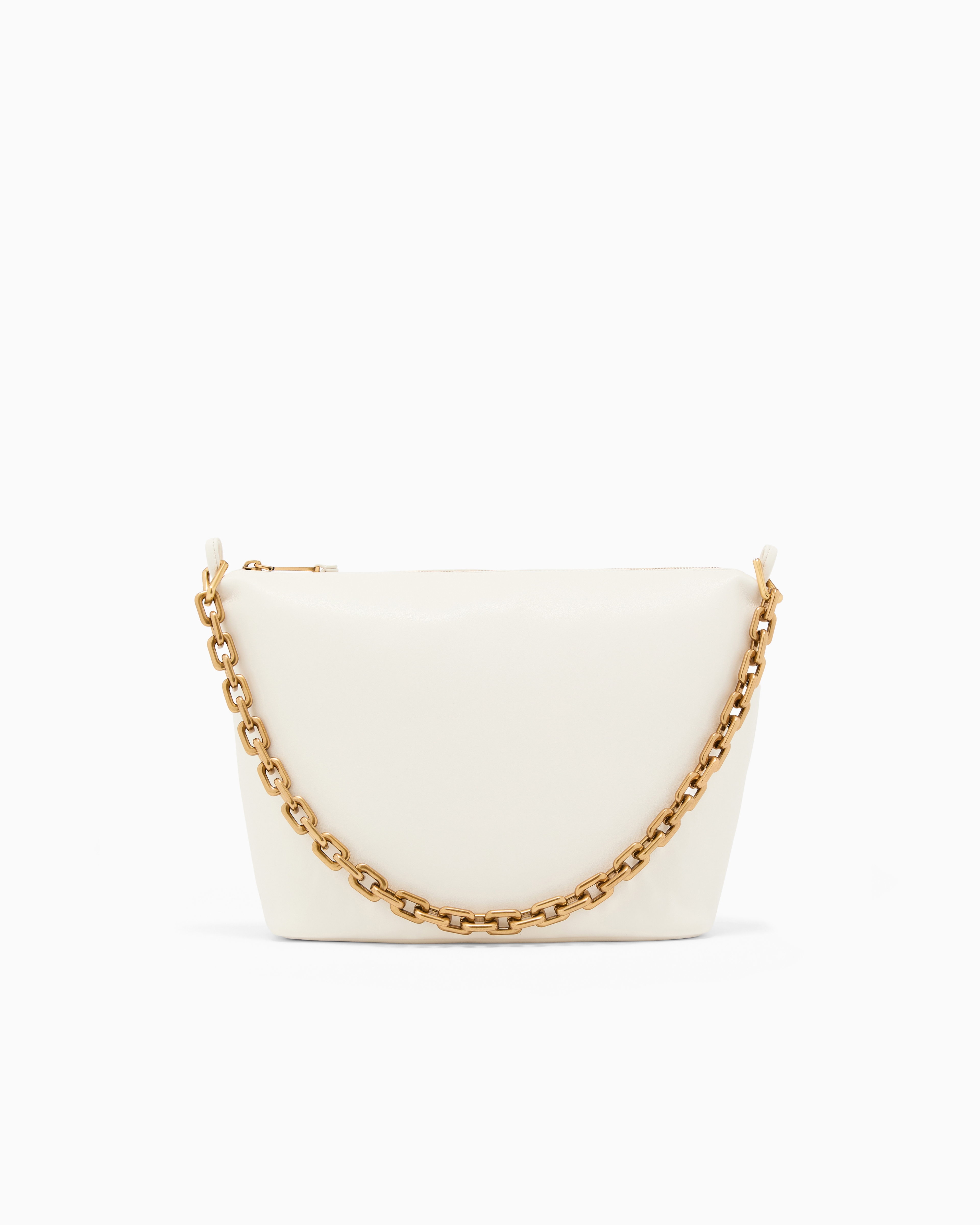 Emporio Armani White Medium Leather Hobo Bag With Chain