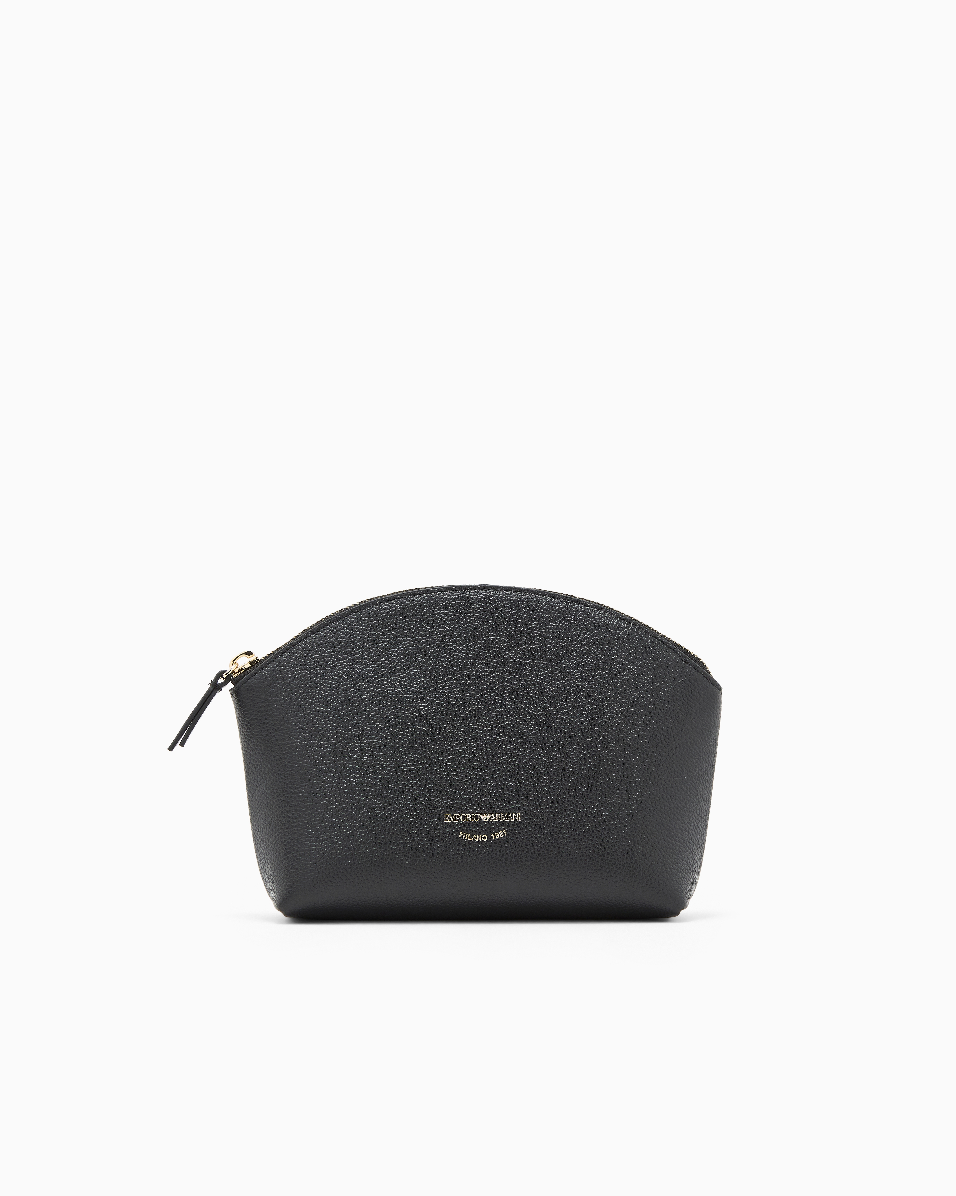 Emporio Armani Black Beauty Case Textured Leather With Gold-Toned Zip