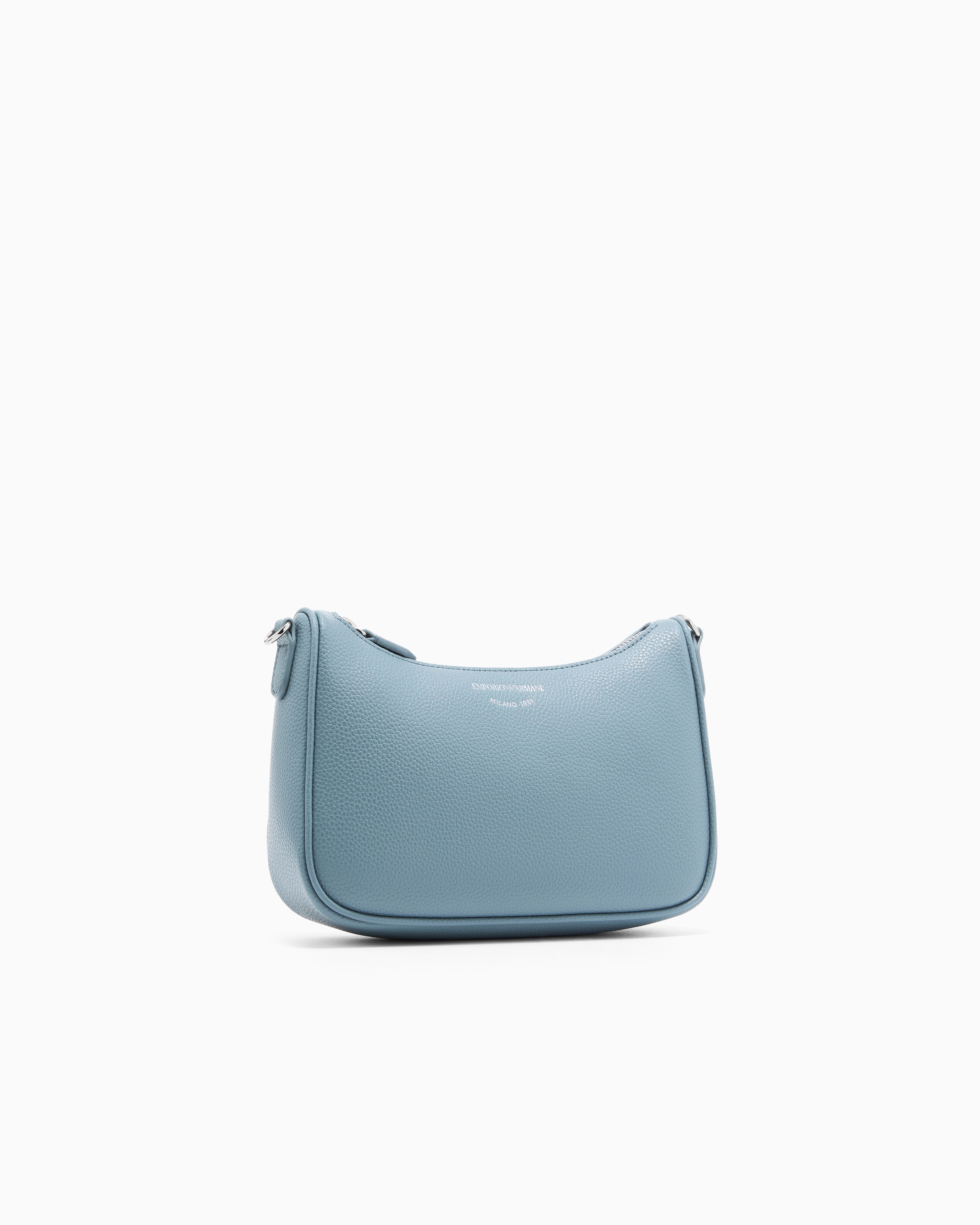 Pebbled shoulder bag with a zip closure and adjustable strap