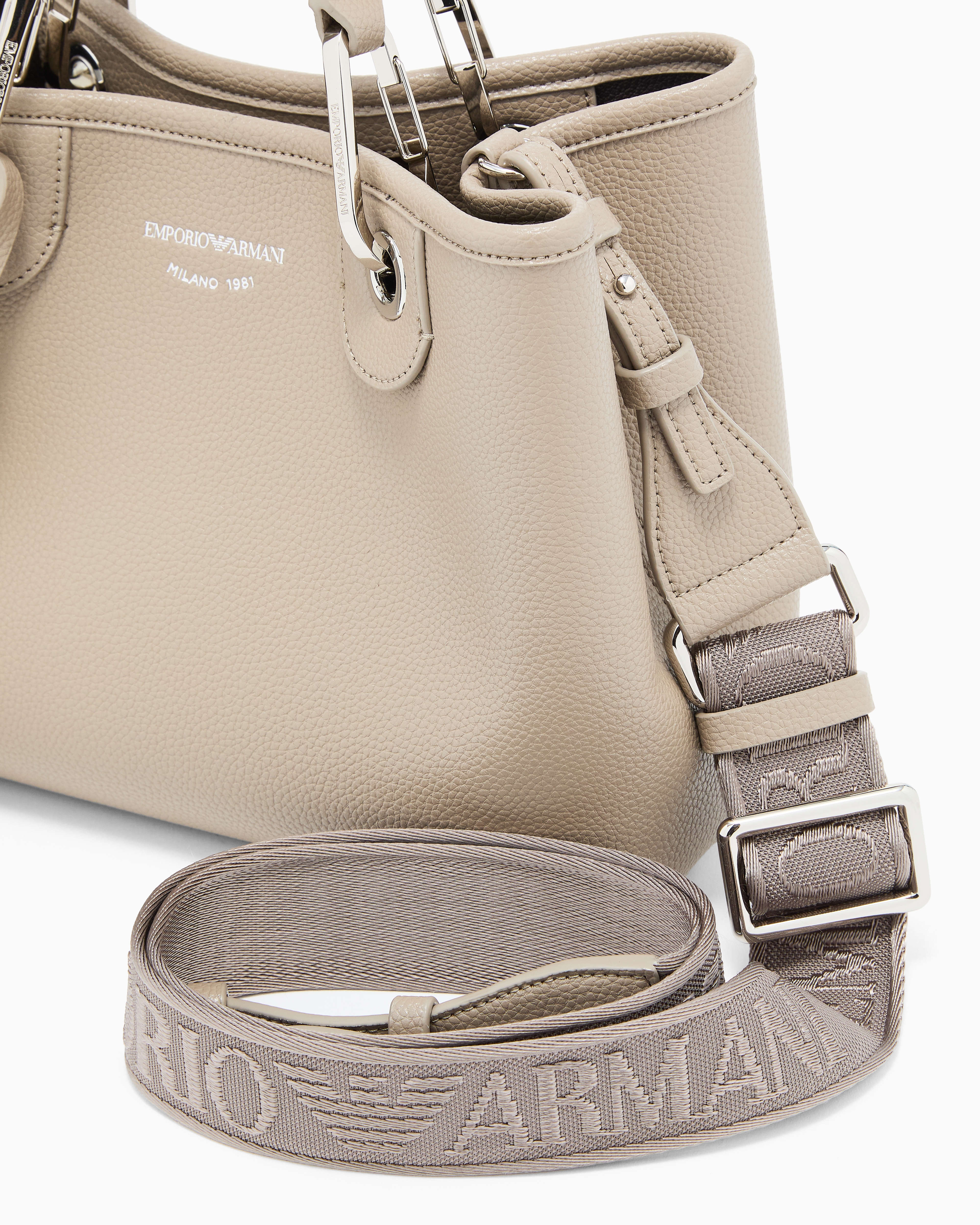 Emporio Armani Small Myea Shopper Bag With Deer Print In Gray